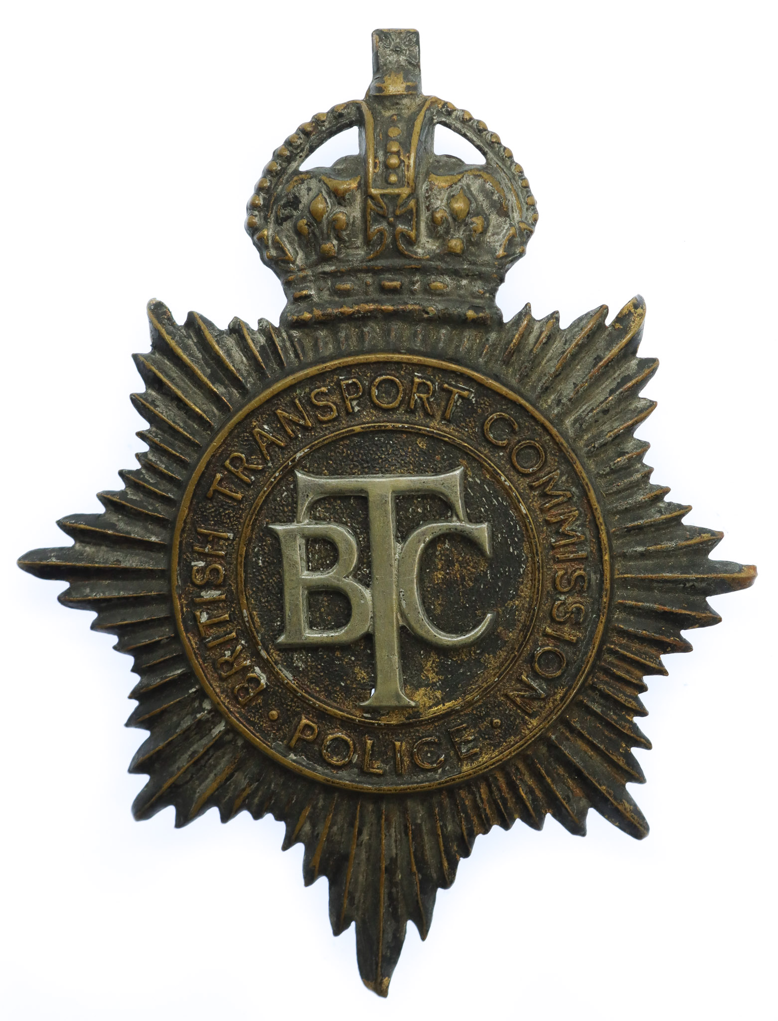 British Transport Commission (B.T.C.) Police Night Helmet Plate - King's Crown