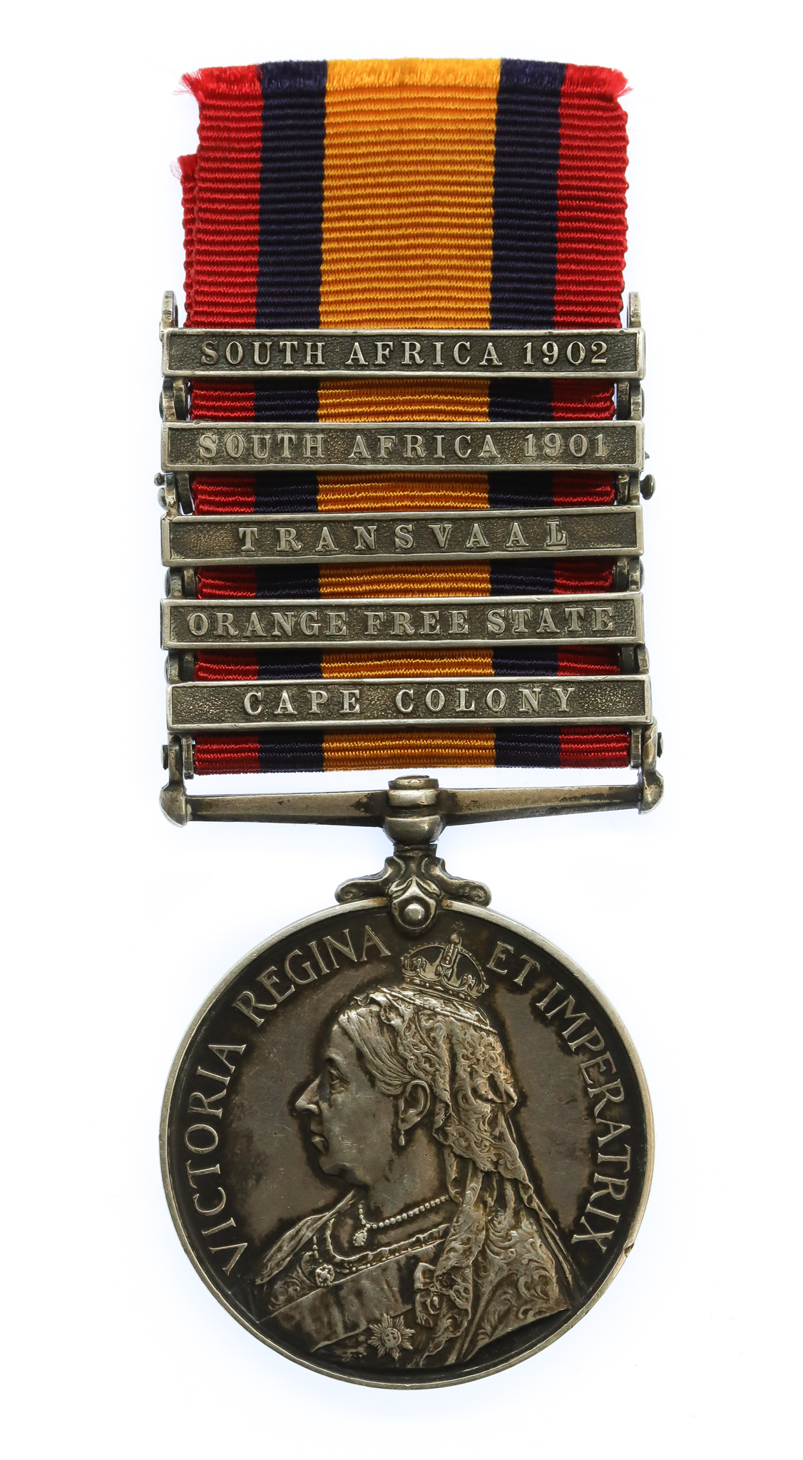 Queen's South Africa Medal (5 Clasps - Cape Colony, Orange Free State, Transvaal, South Africa 1901, South Africa 1902) - Corpl. A. Bell, 42nd Coy. Imperial Yeomanry