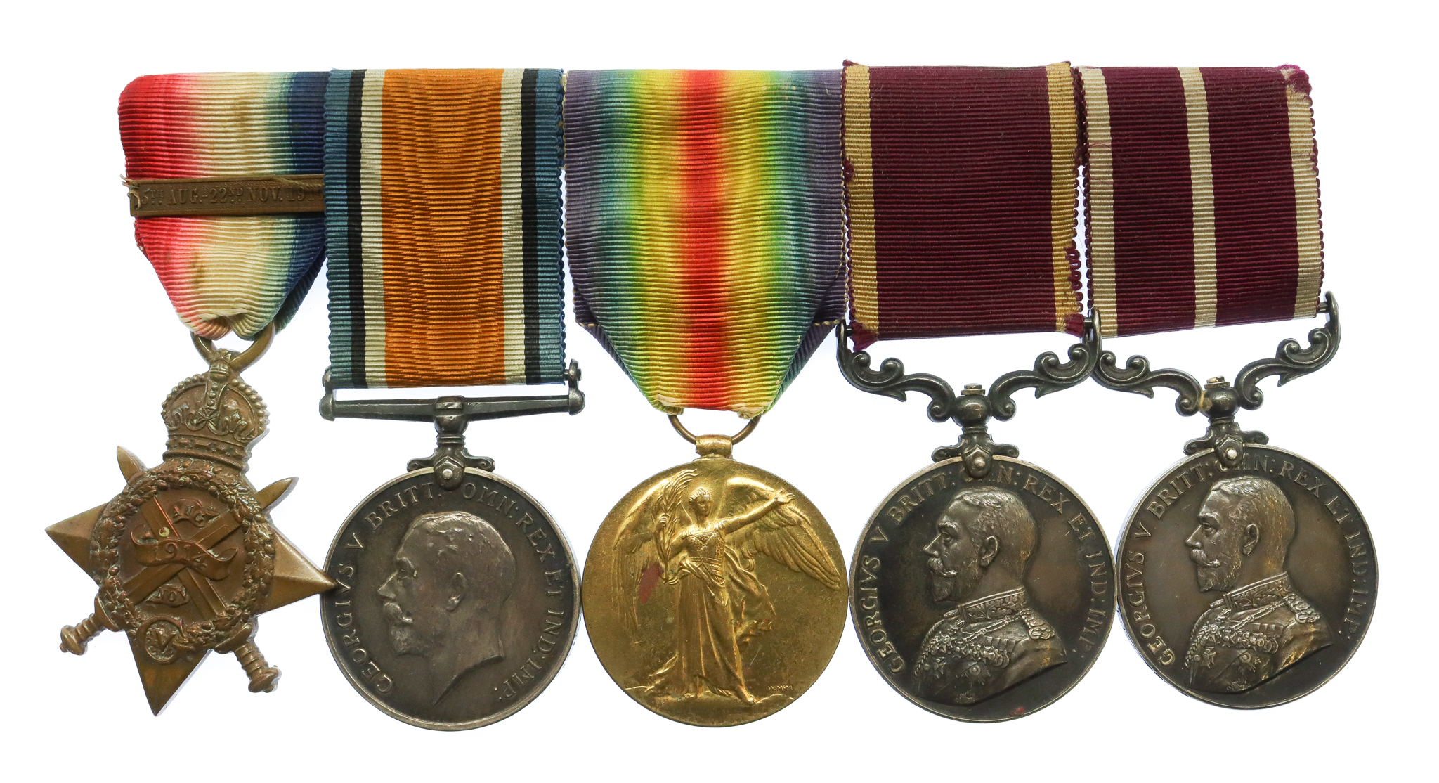 WW1 1914 Mons Star (with clasp), LS&GC and Meritorious Service Medal Group of Five - Whlr. Sjt. A. Finley, Army Service Corps