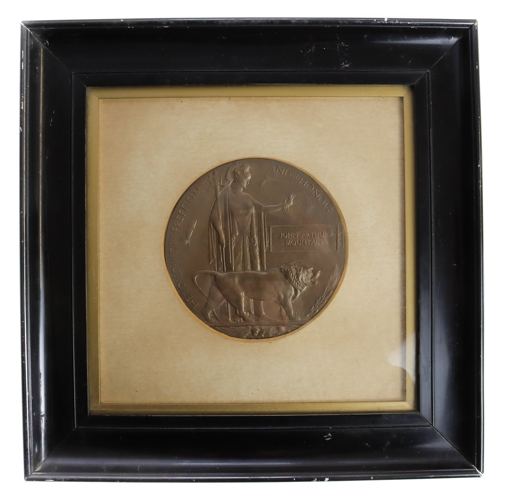 WW1 Memorial Plaque (Death Penny) - Private John Arthur Mountain, 2/4th Bn. Duke of Wellington's (West Riding Regiment) - Died of Wounds 05/09/18