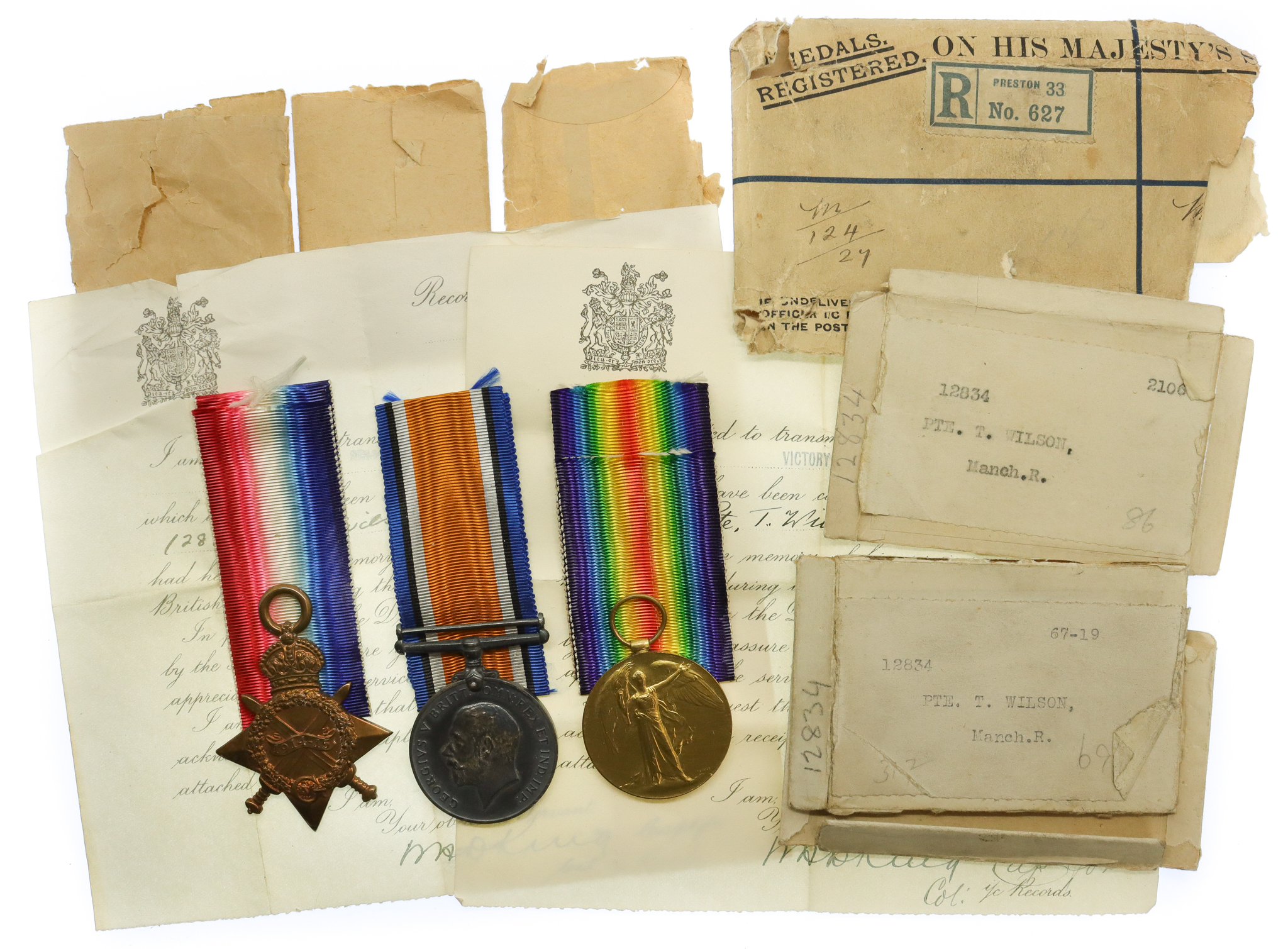 WW1 1914-15 Star Medal Trio - Pte. T. Wilson, 19th (4th City Pals) Bn. Manchester Regiment - K.I.A. 13/02/16