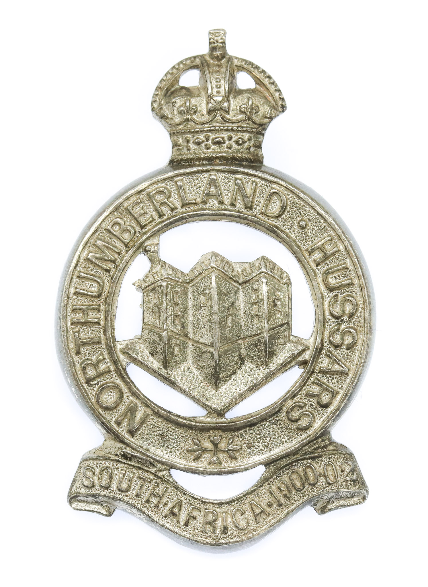 Northumberland Hussars Officer's Silvered Cap Badge - King's Crown