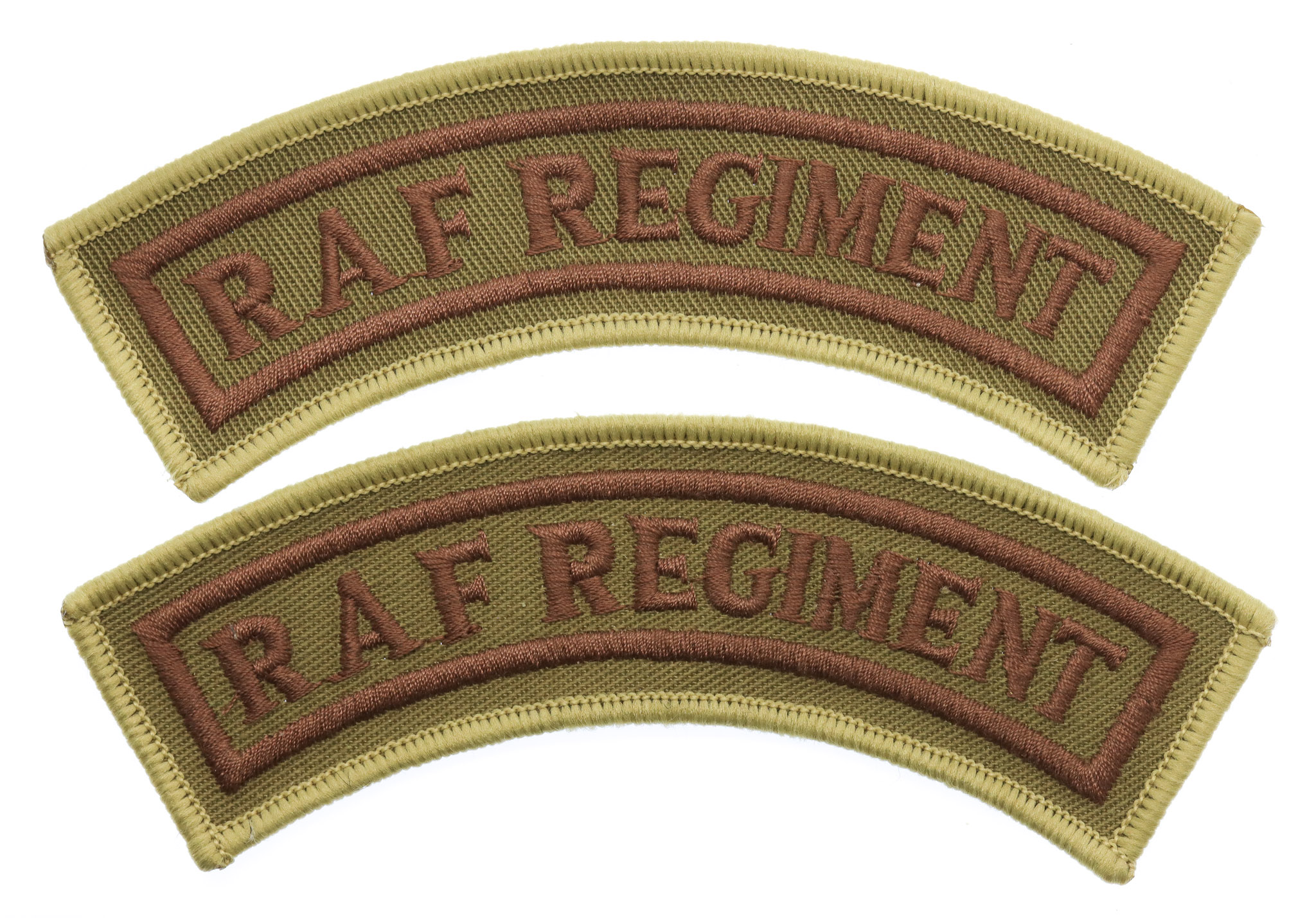 Pair of Royal Air Force Regiment (R.A.F. REGIMENT) Cloth Shoulder Titles