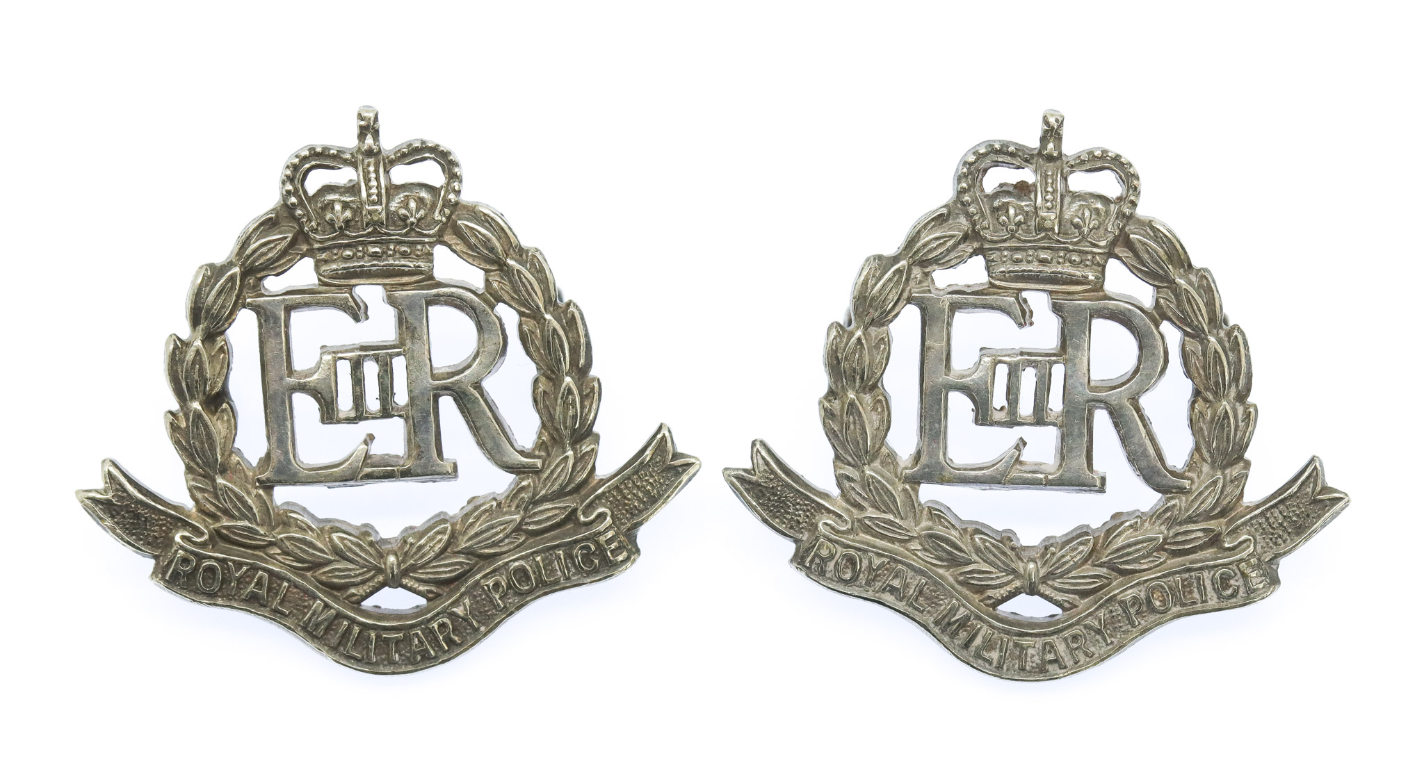 Pair of Royal Military Police Officer's Dress Collar Badges - Queen's Crown