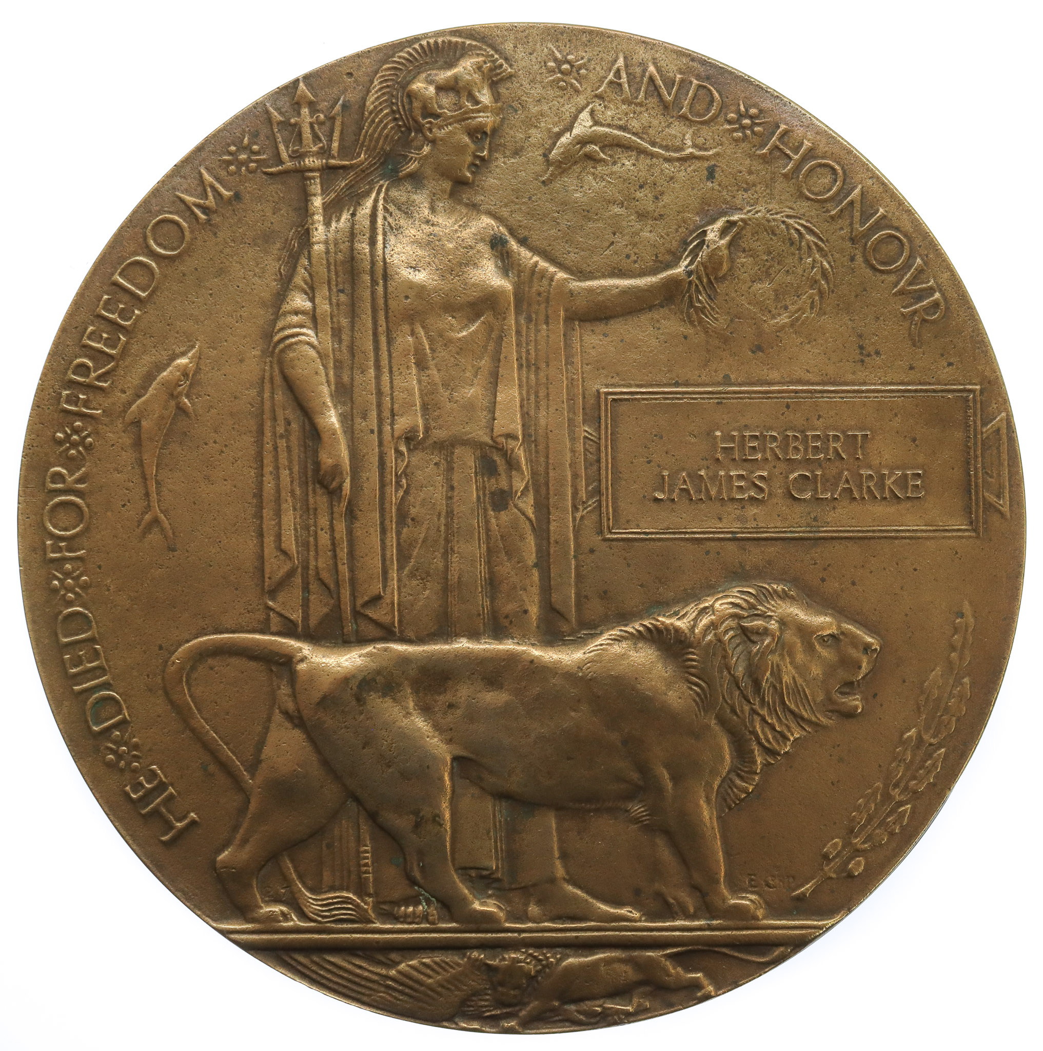 WW1 Memorial Plaque (Death Penny) - Herbert James Clarke