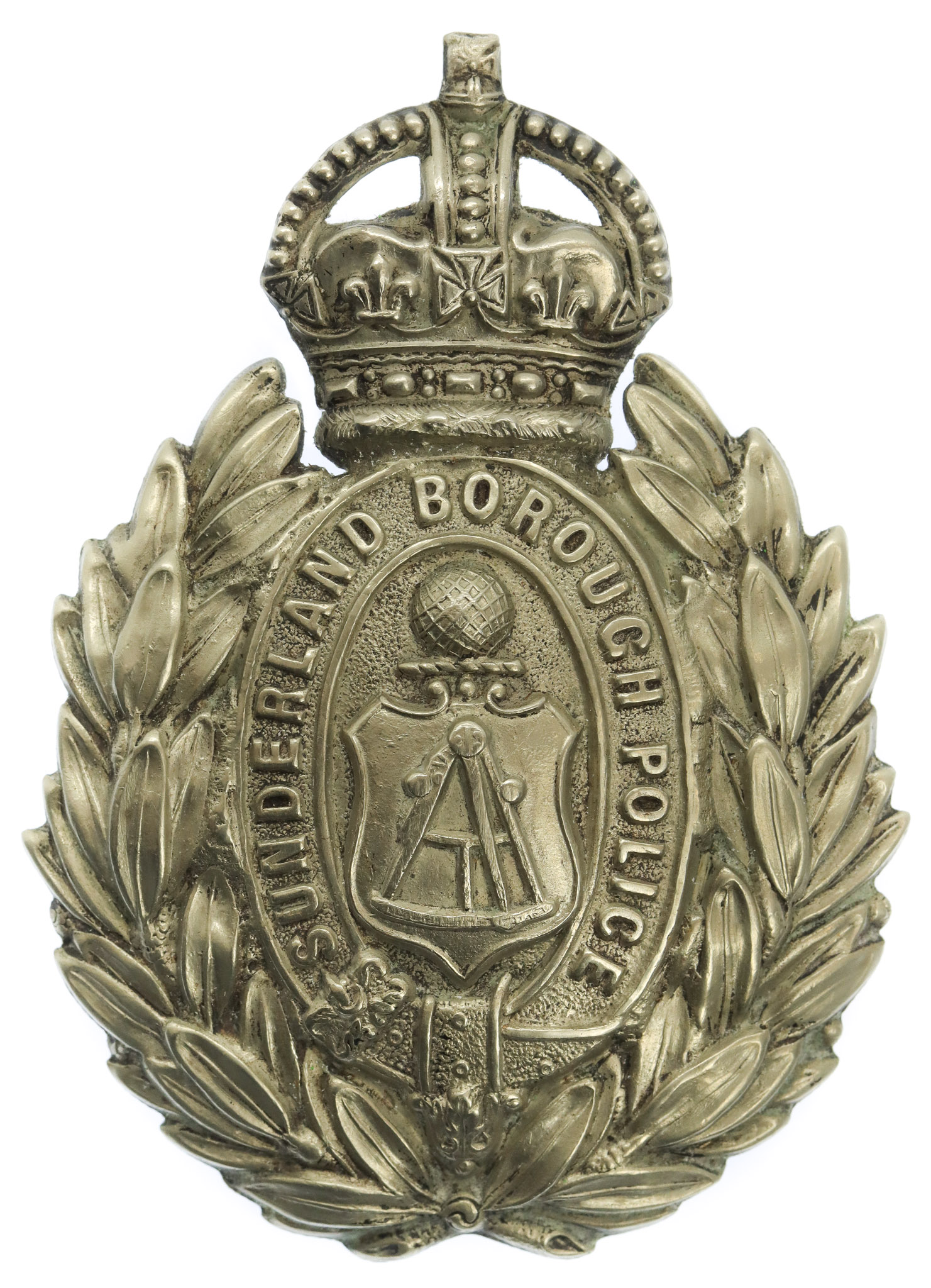 Sunderland Borough Police Wreath Helmet Plate - King's Crown