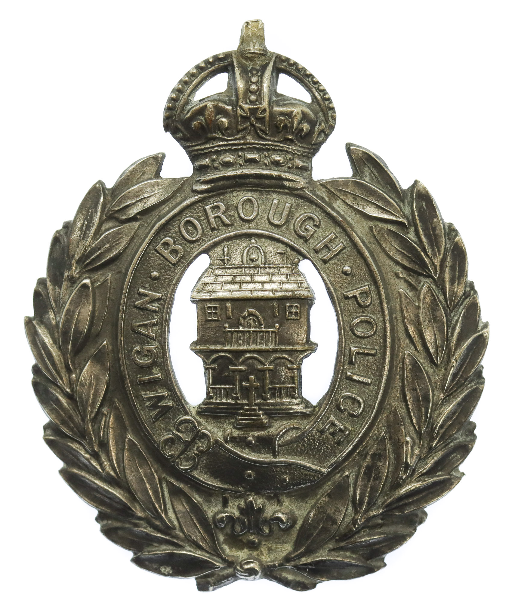 Wigan Borough Police Wreath Helmet Plate / Kepi Badge - King's Crown