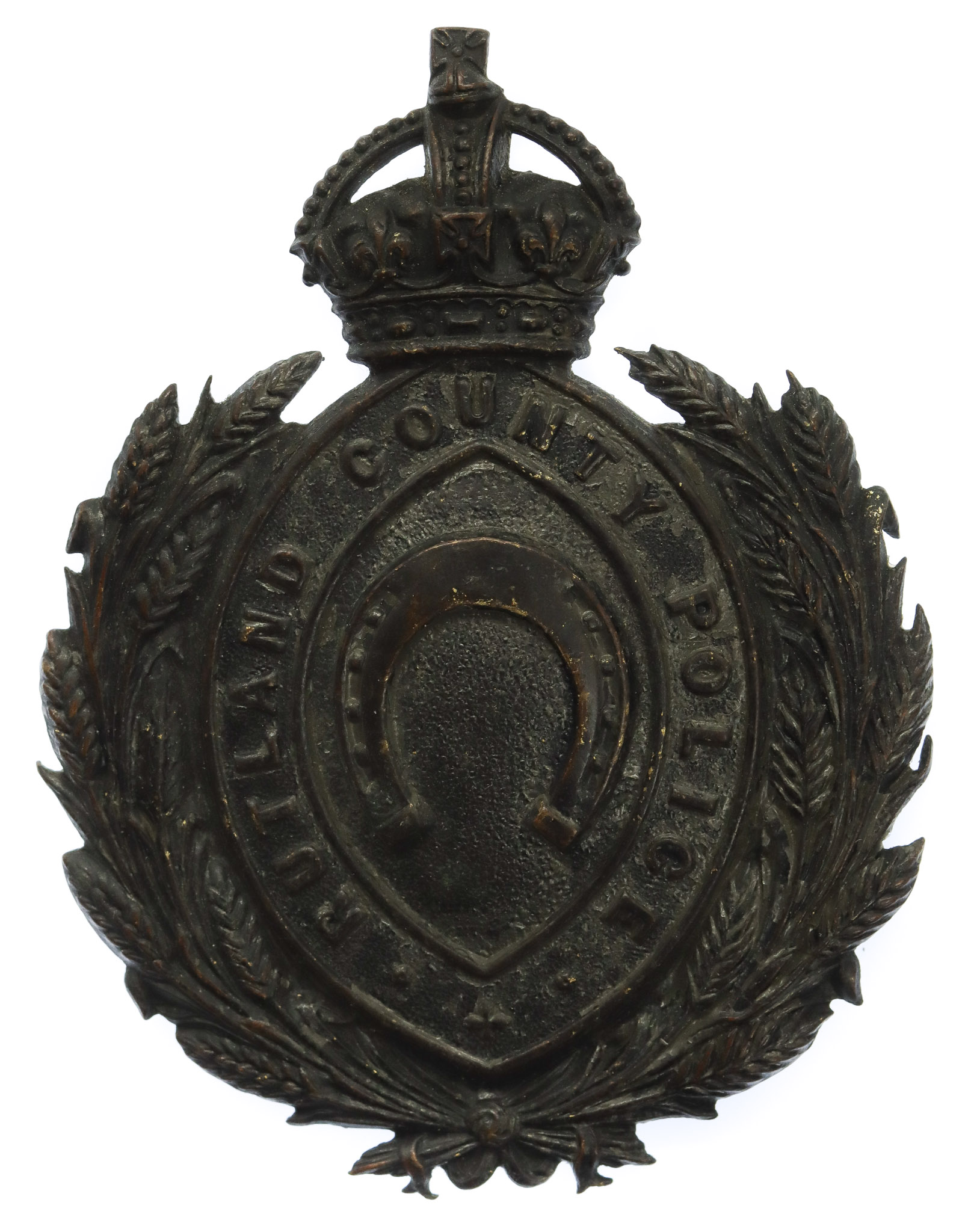 Rutland County Borough Police Wreath Helmet Plate - King's Crown