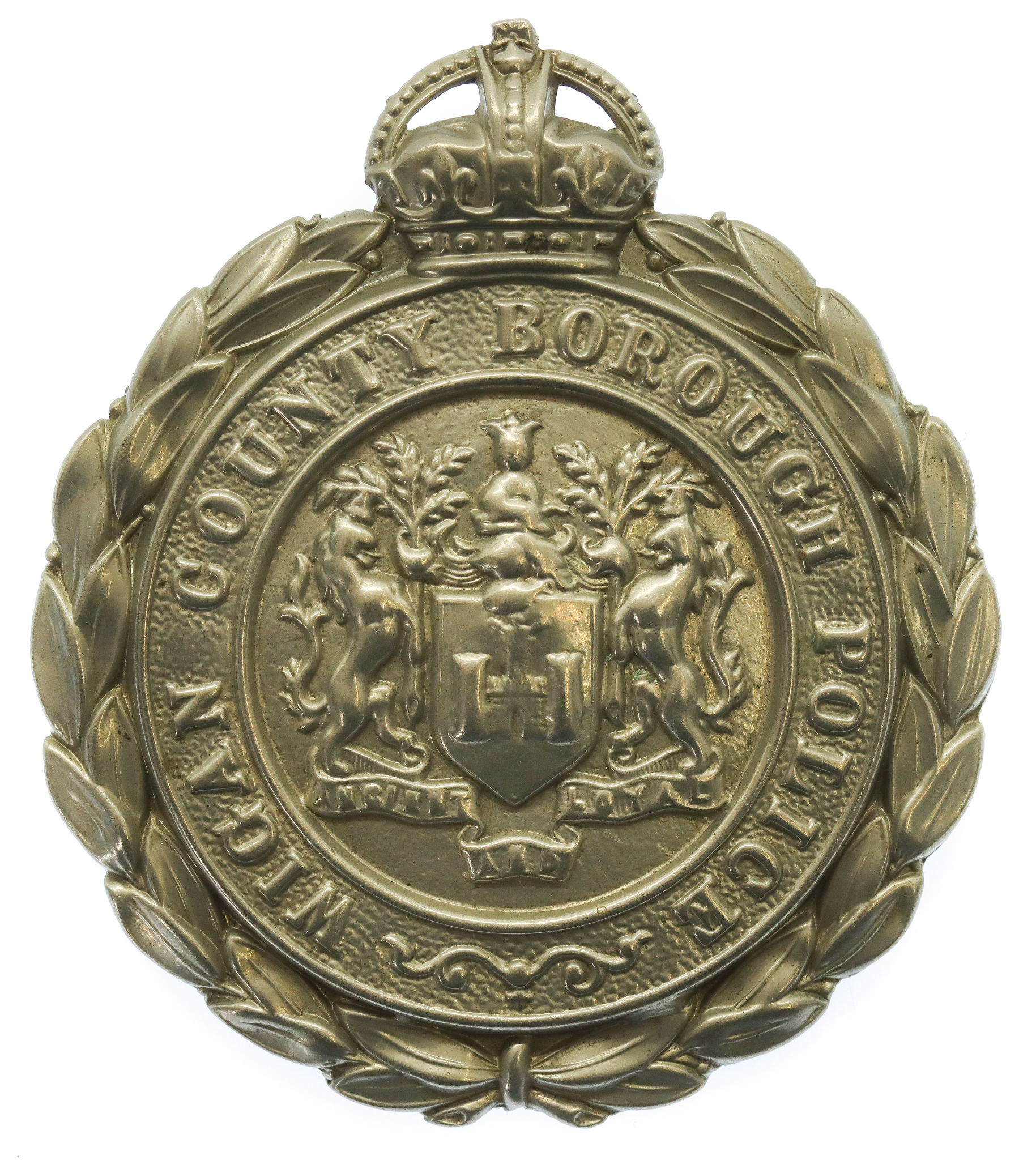 Wigan County Borough Police Wreath Helmet Plate - King's Crown