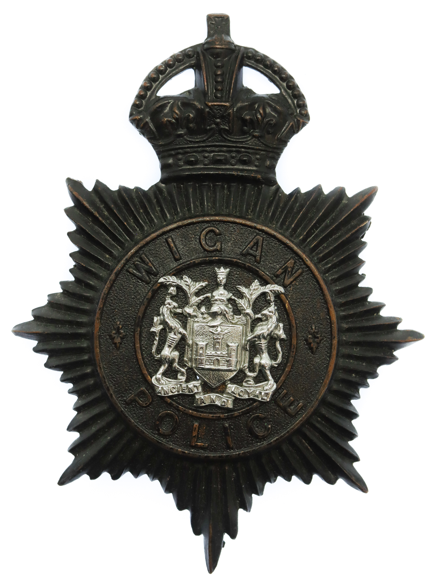 Wigan Borough Police Night Helmet Plate - King's Crown