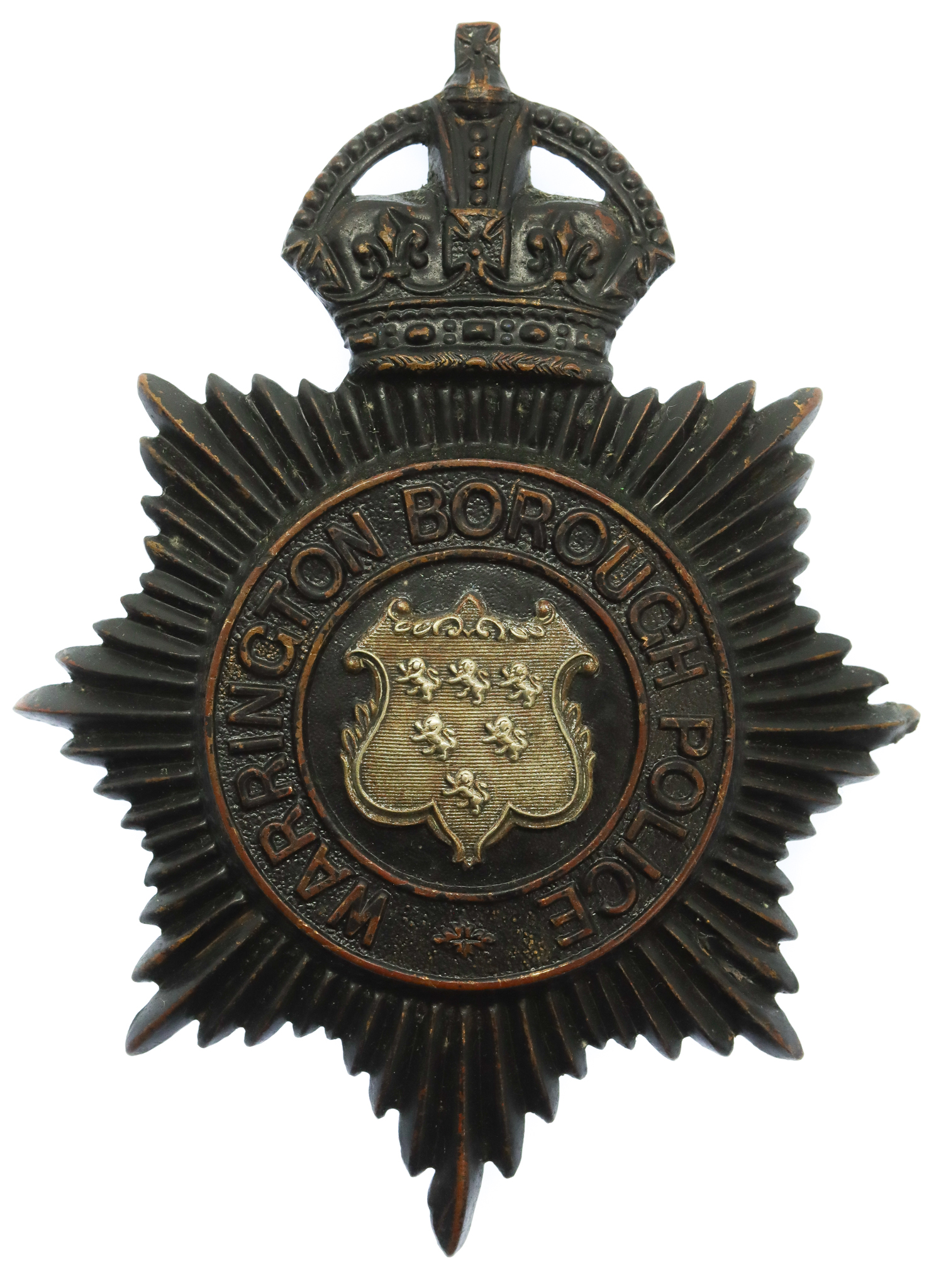 Warrington Borough Police Night Helmet Plate - King's Crown