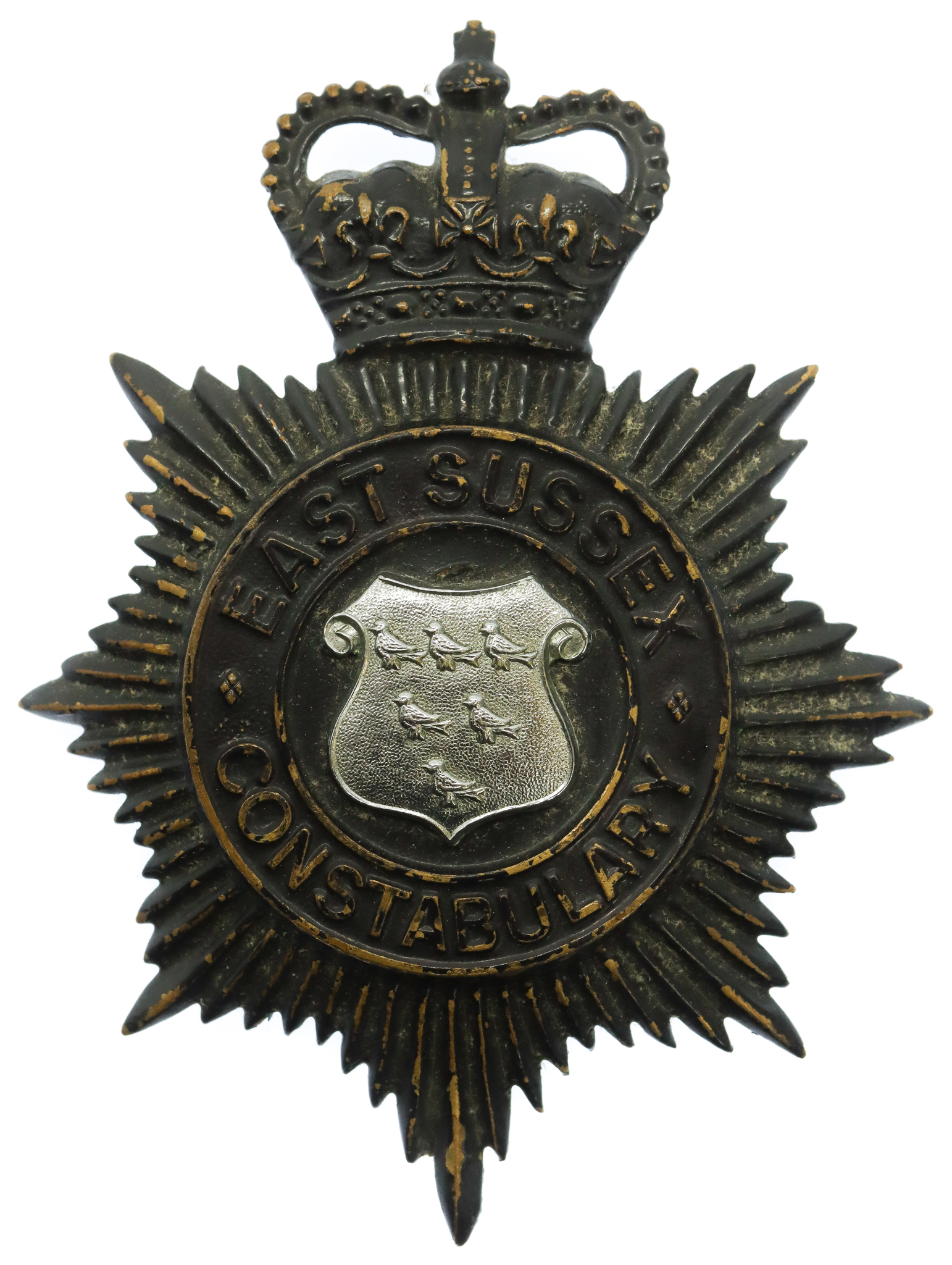 East Sussex Constabulary Night Helmet Plate - Queen's Crown