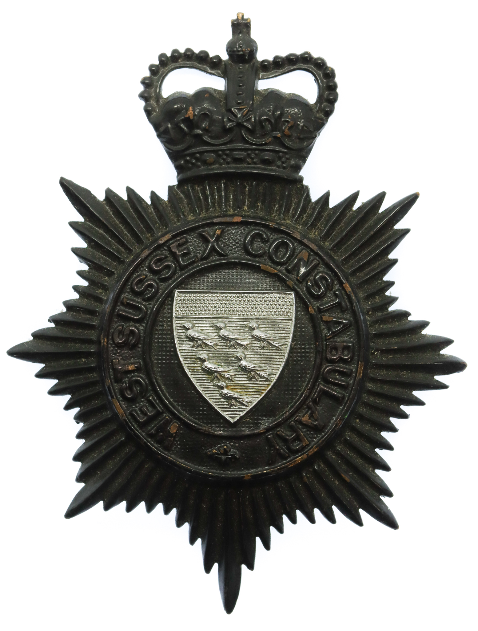 West Sussex Constabulary Night Helmet Plate - Queen's Crown