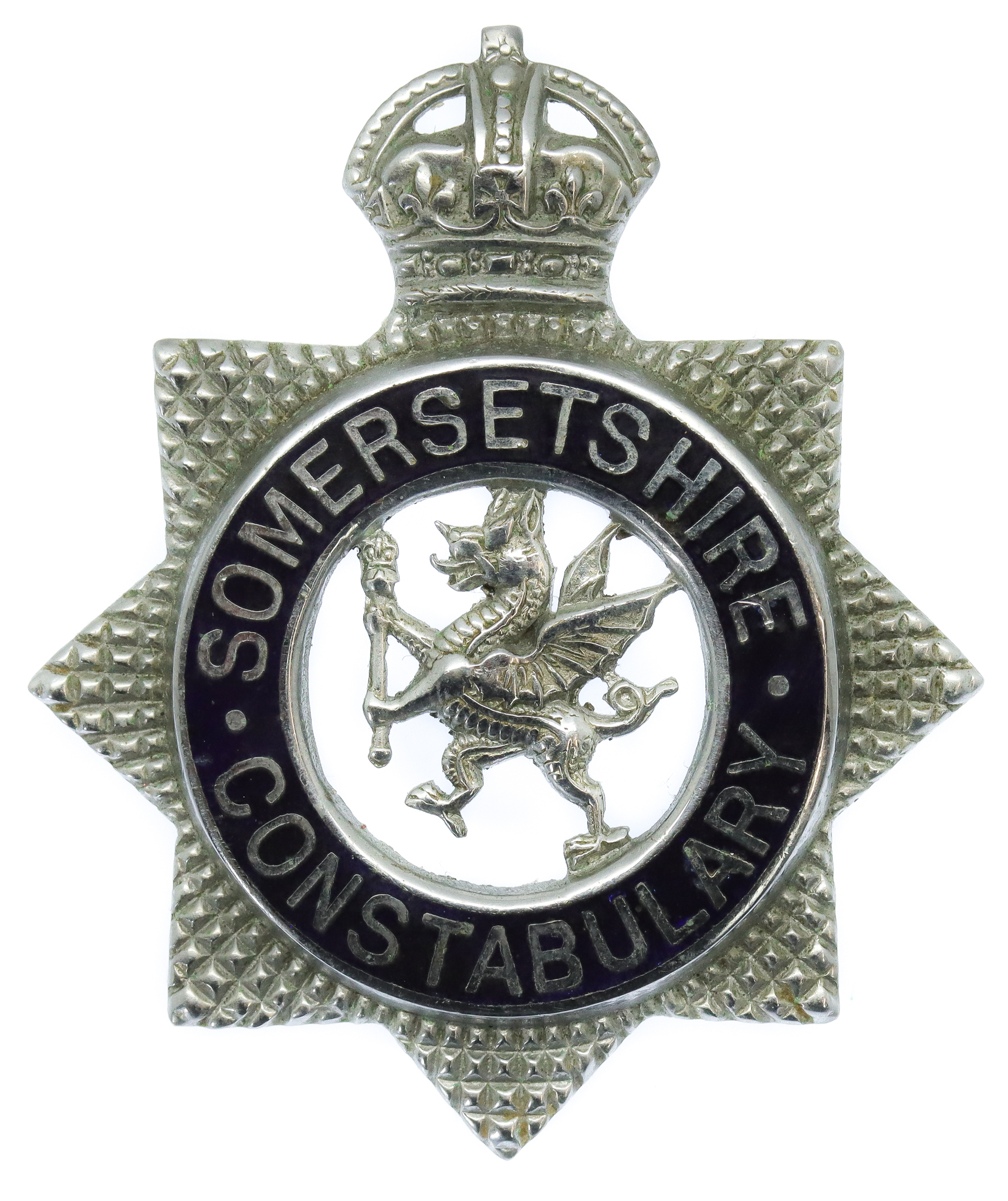 Somersetshire Constabulary Senior Officer's Enamelled Cap Badge - King's Crown