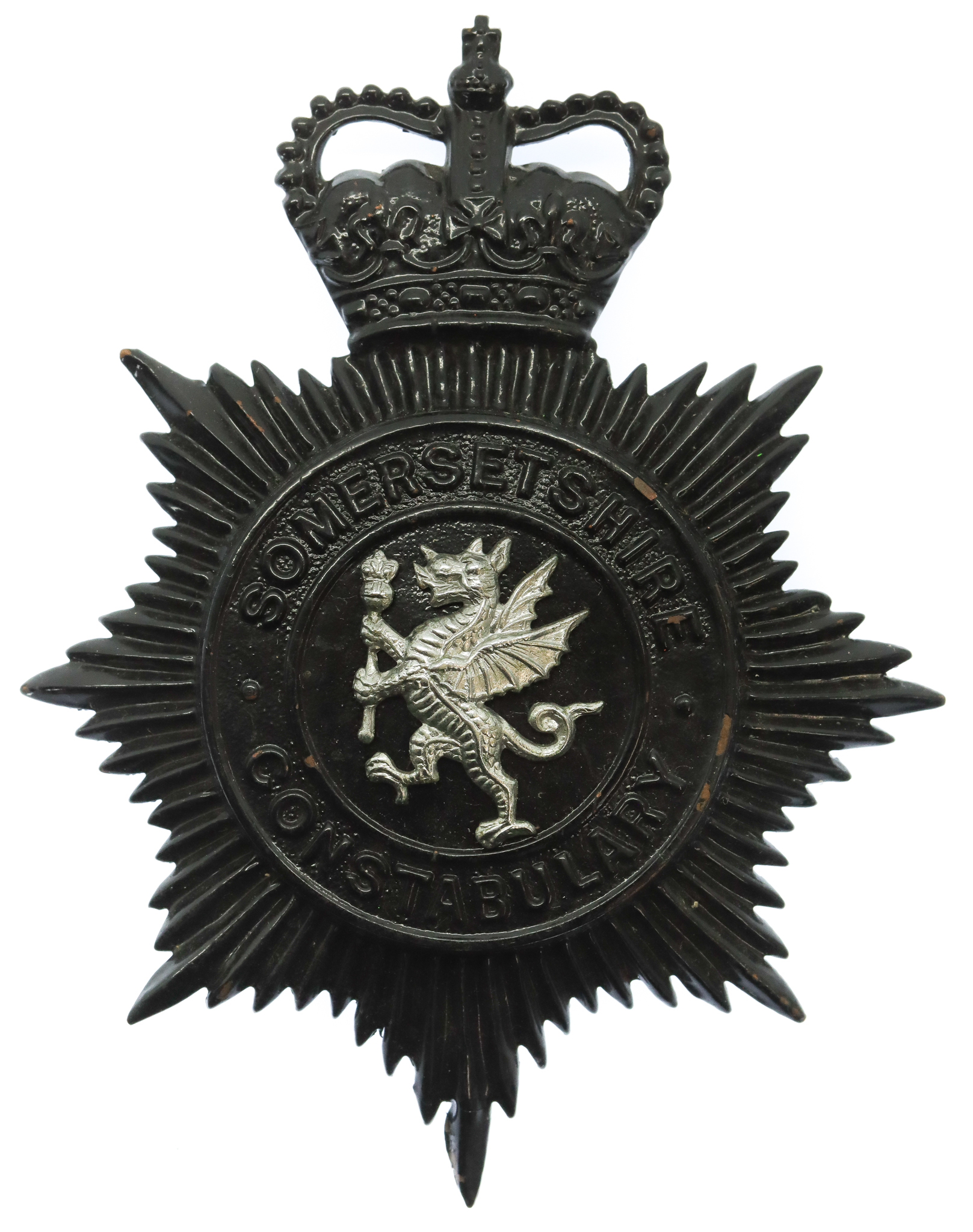 Somersetshire Constabulary Night Helmet Plate - Queen's Crown