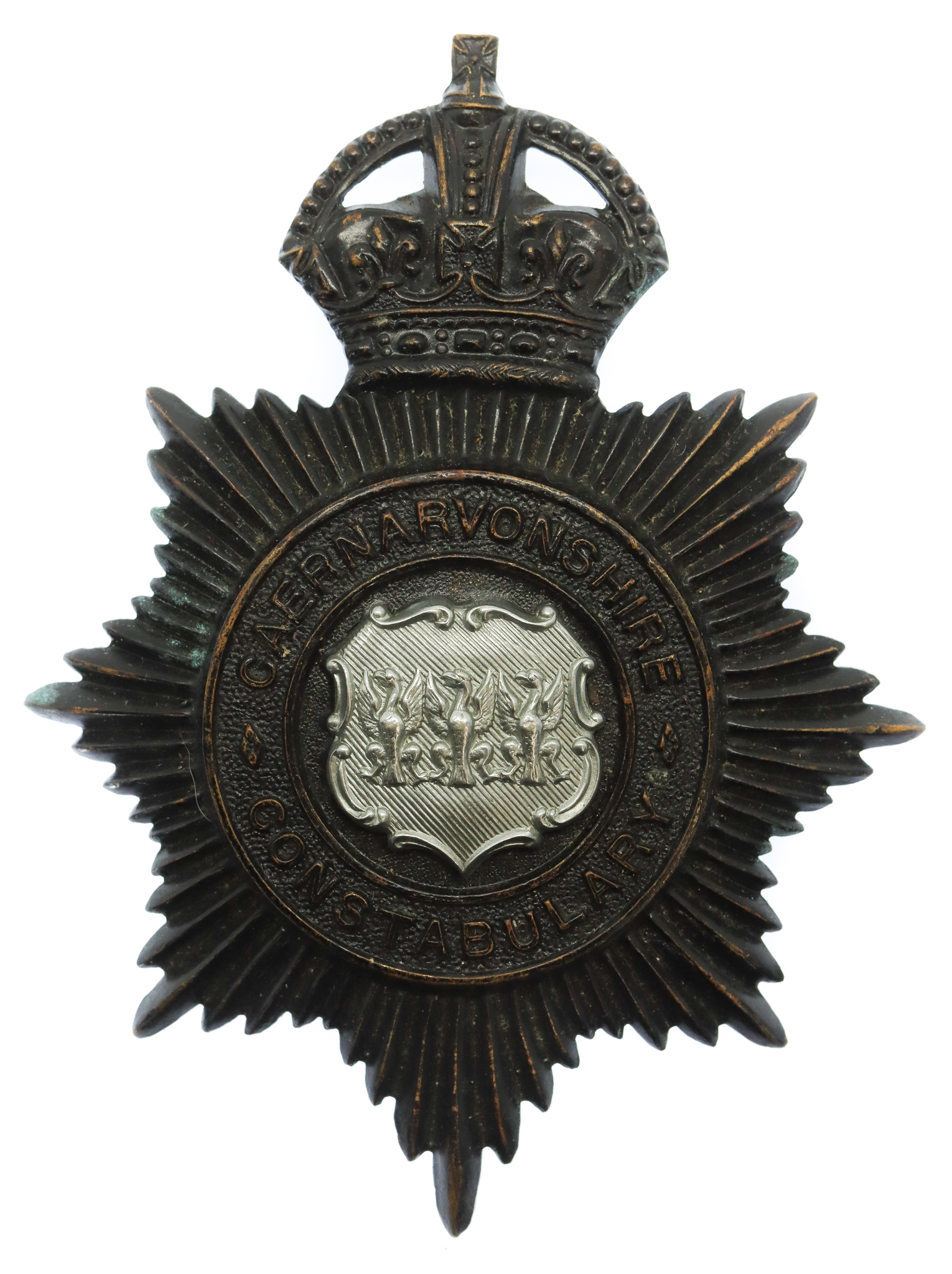 Caernarvonshire Constabulary Night Helmet Plate - King's Crown