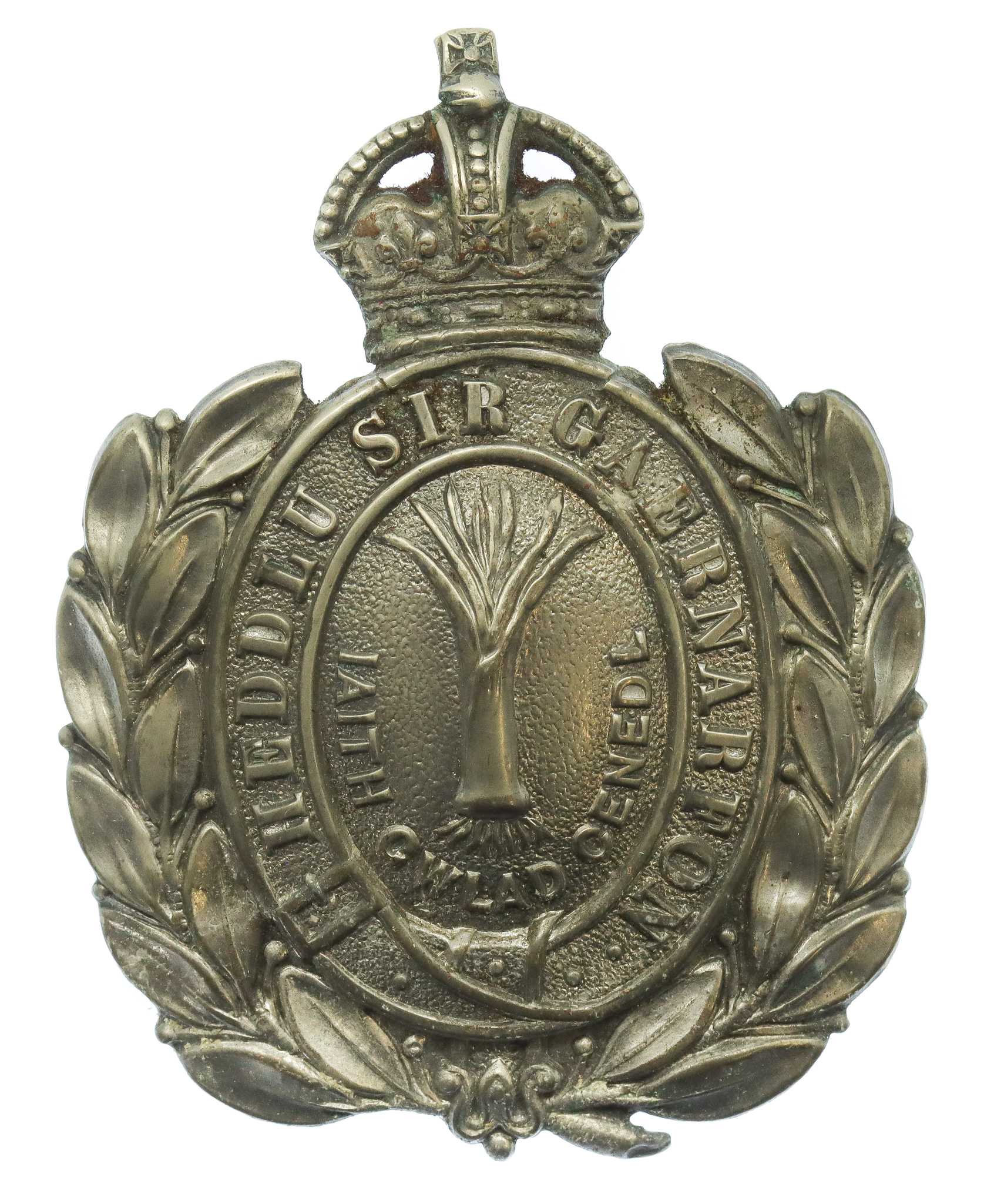 Caernarvonshire Constabulary Wreath Helmet Plate - King's Crown