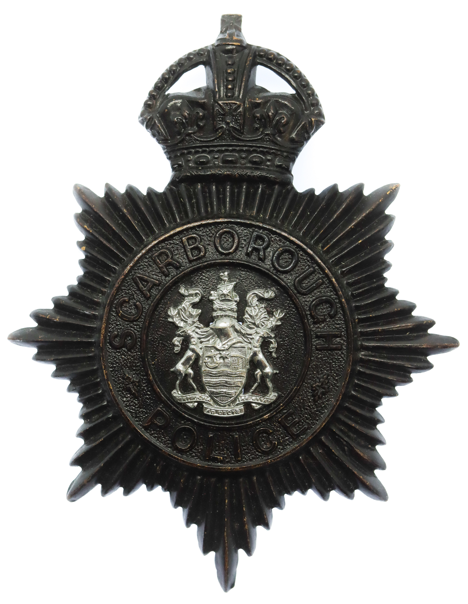 Scarborough Borough Police Night Helmet Plate - King's Crown