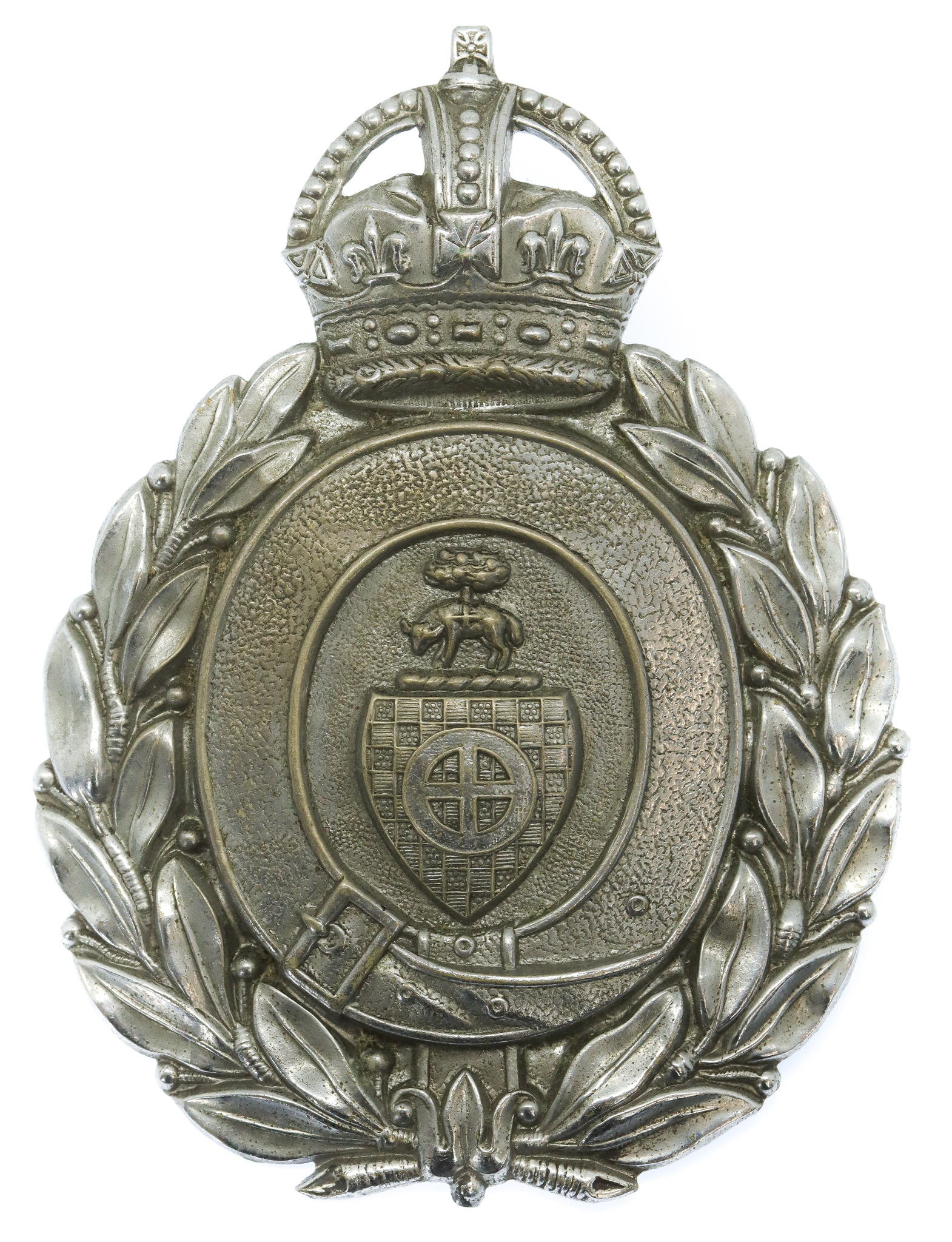 Dewsbury Borough Police Wreath Helmet Plate - King's Crown