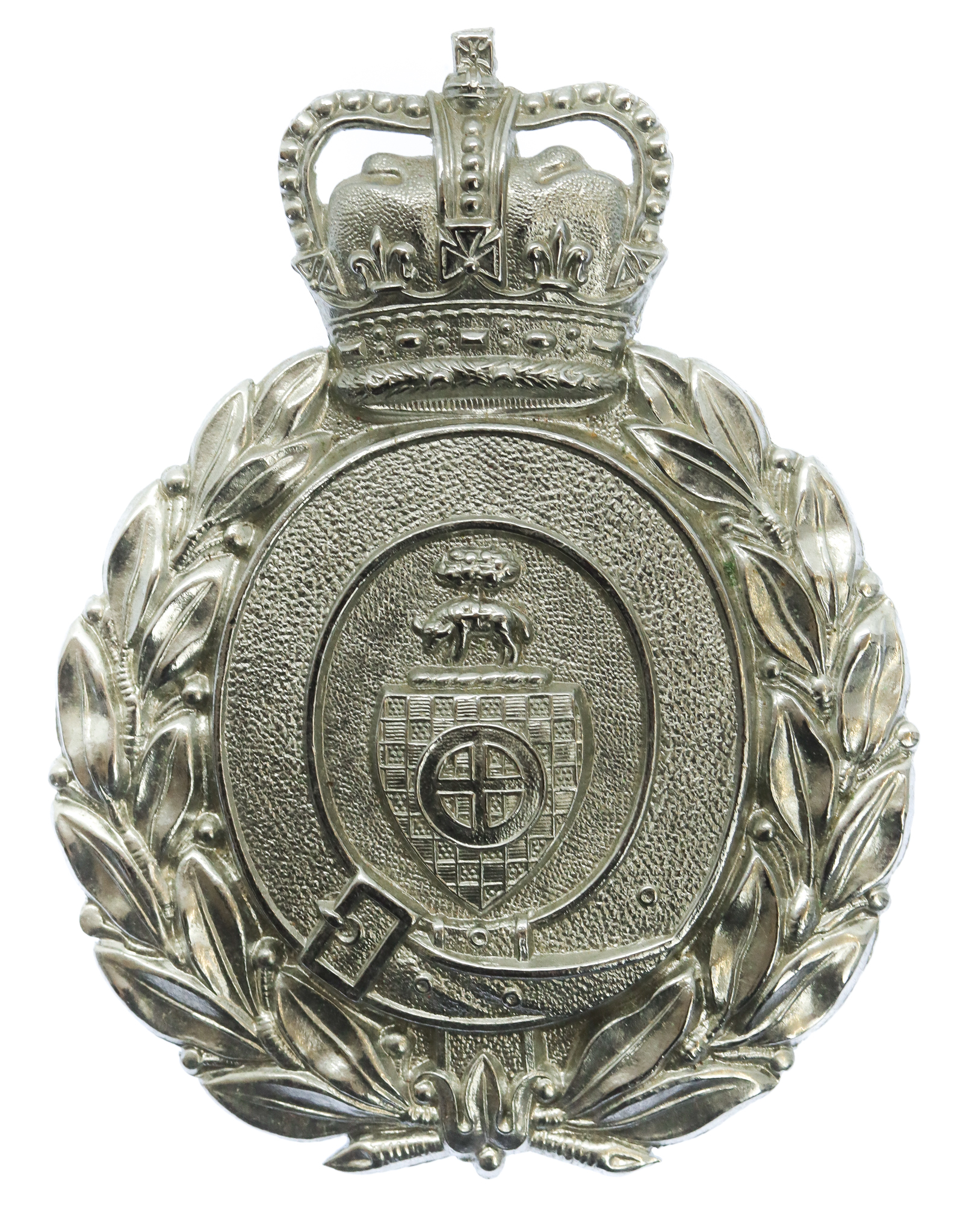 Dewsbury Borough Police Wreath Helmet Plate - Queen's Crown