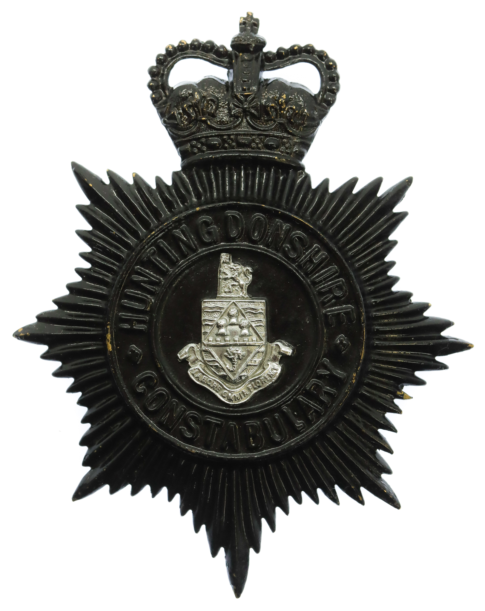 Huntingdonshire County Constabulary Night Helmet Plate - Queen's Crown