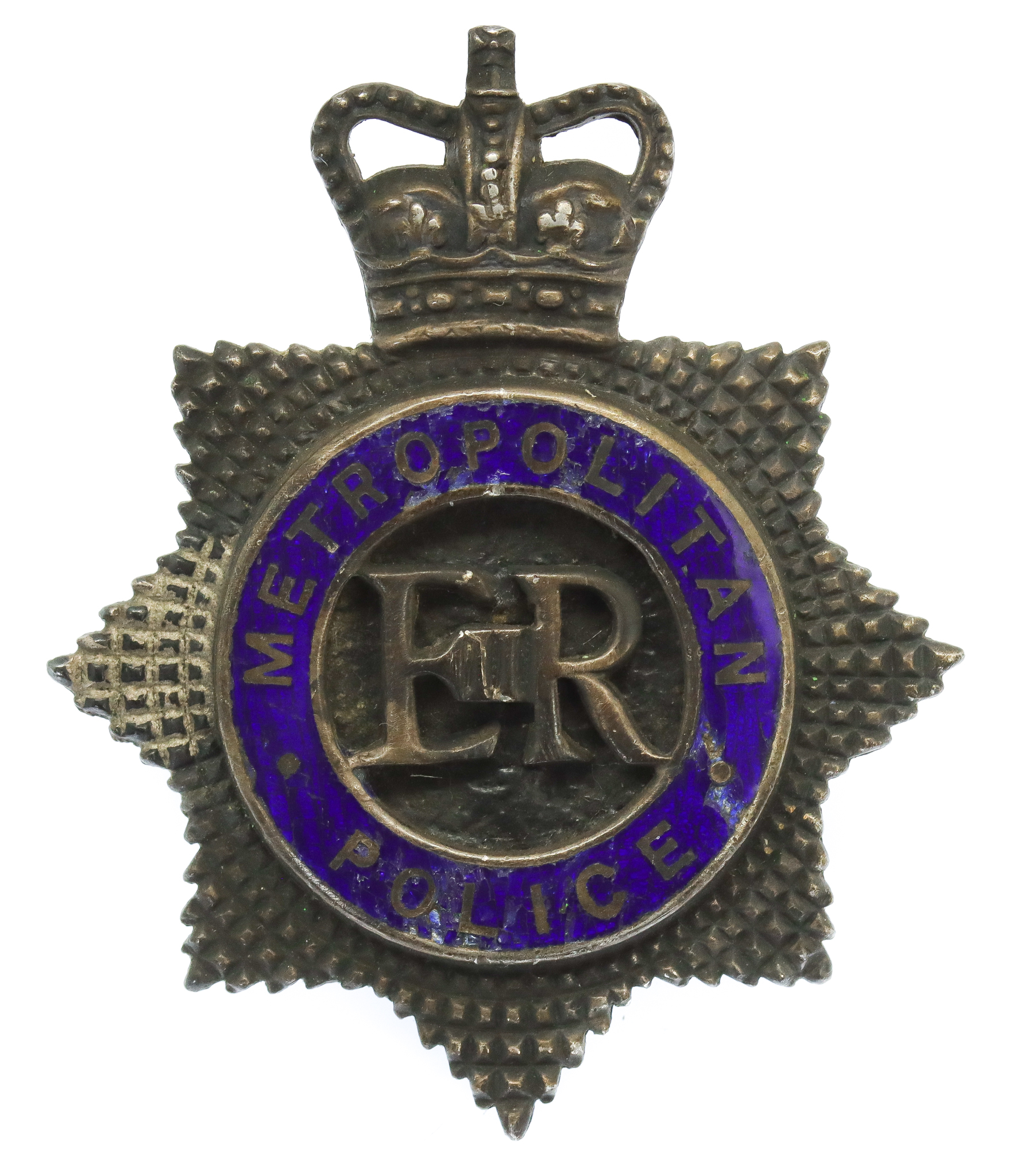 Metropolitan Police Senior Officer's Silver & Enamel Cap Badge - Queen's Crown