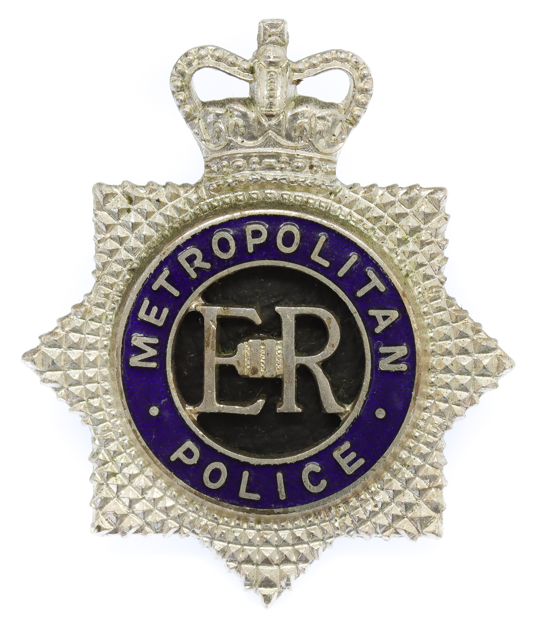 Metropolitan Police Senior Officer's Silvered & Enamel Cap Badge - Queen's Crown