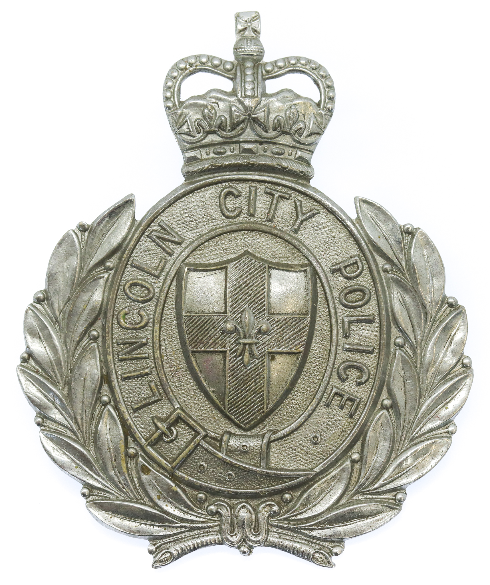 Lincoln City Police Wreath Helmet Plate - Queen's Crown