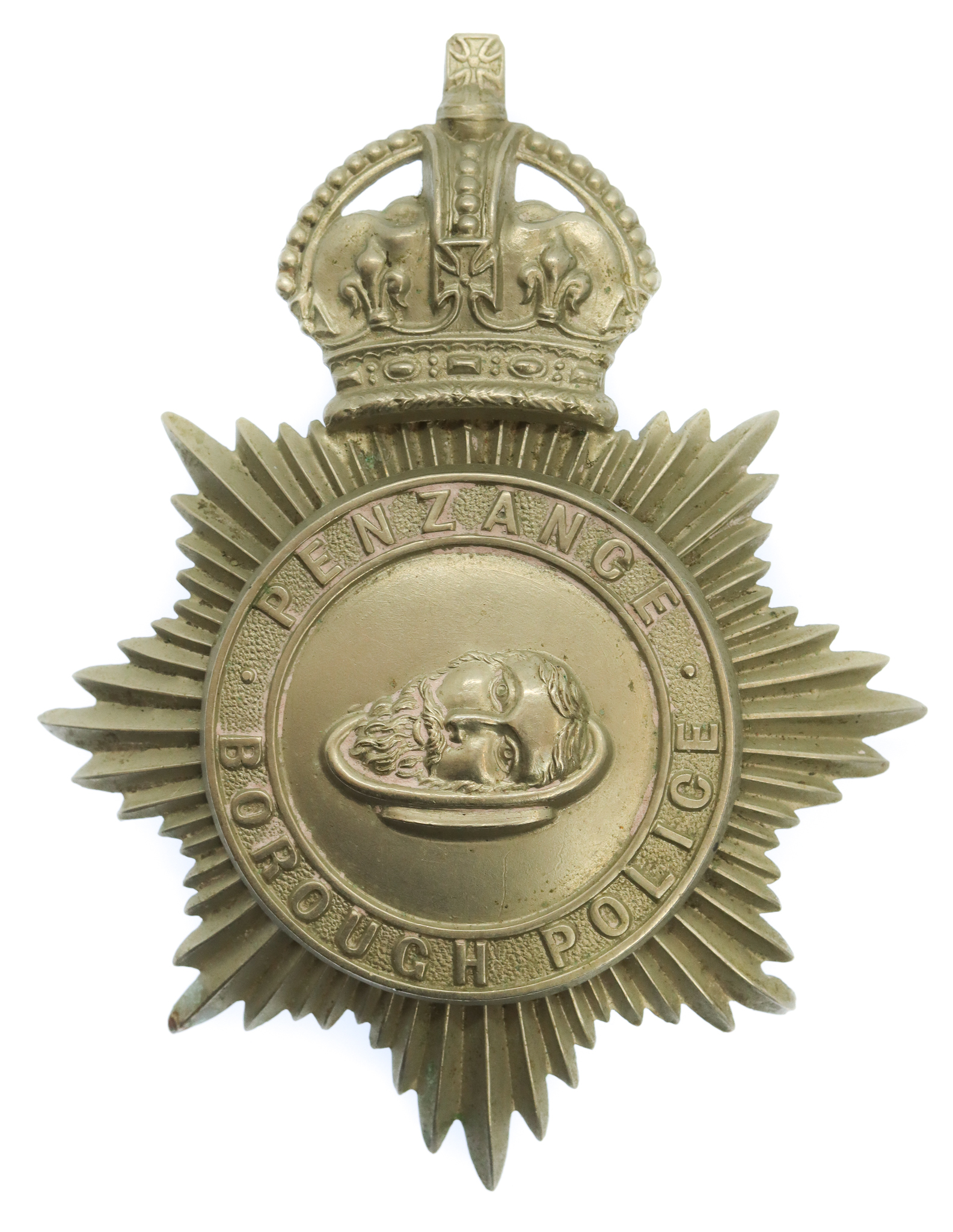 Penzance Borough Police Helmet Plate - King's Crown 