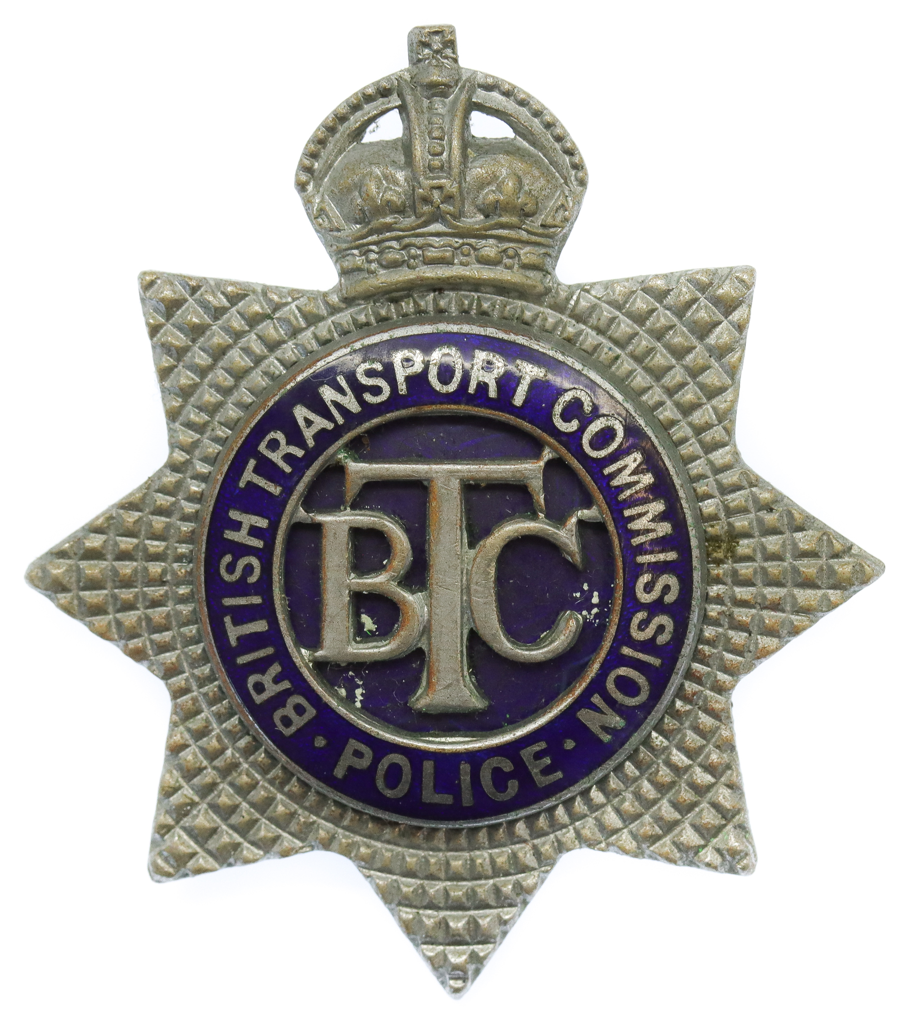 British Transport Commission (B.T.C.) Police Senior Officer's Enamelled Cap Badge - King's Crown