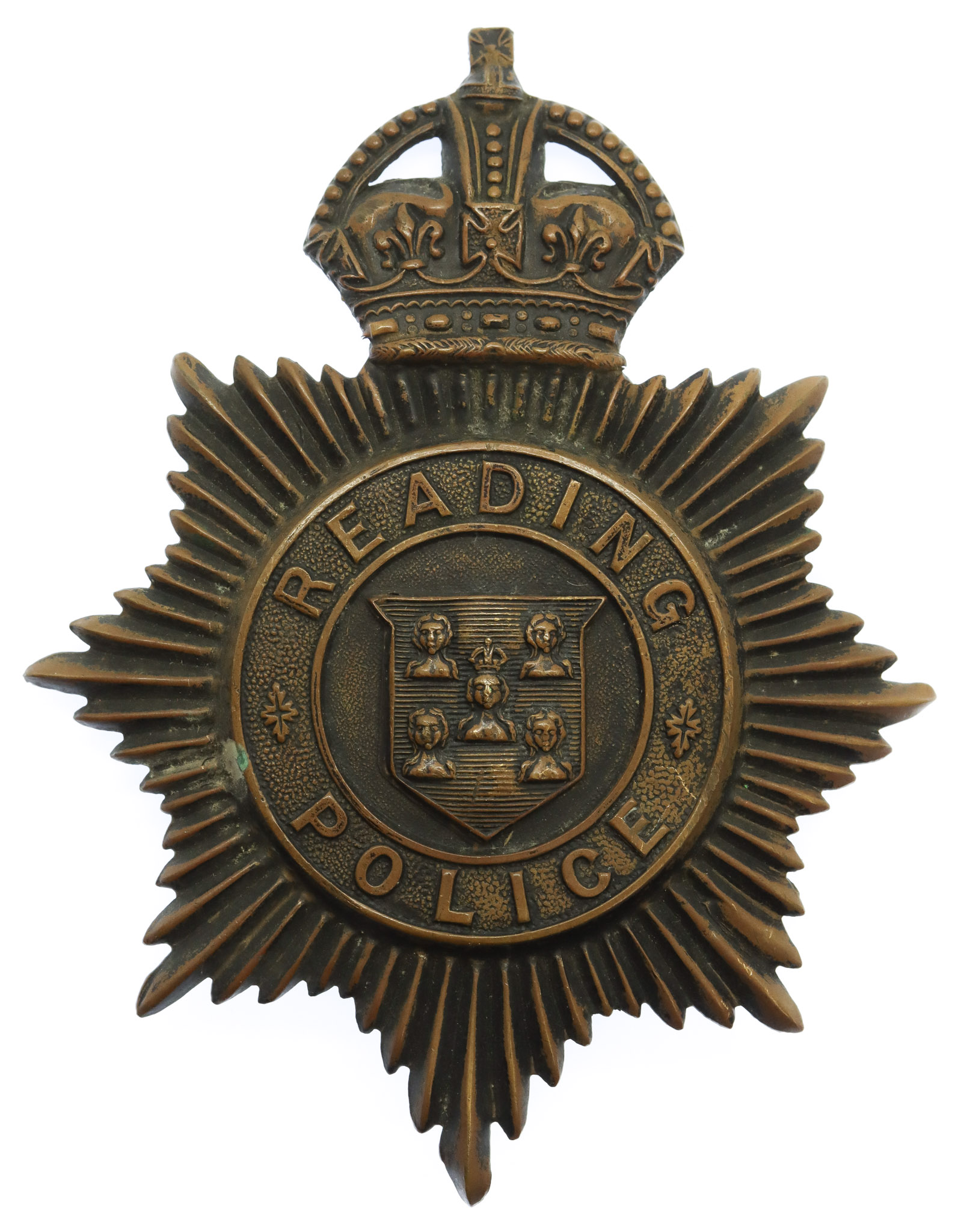 Reading Borough Police Night Helmet Plate - King's Crown