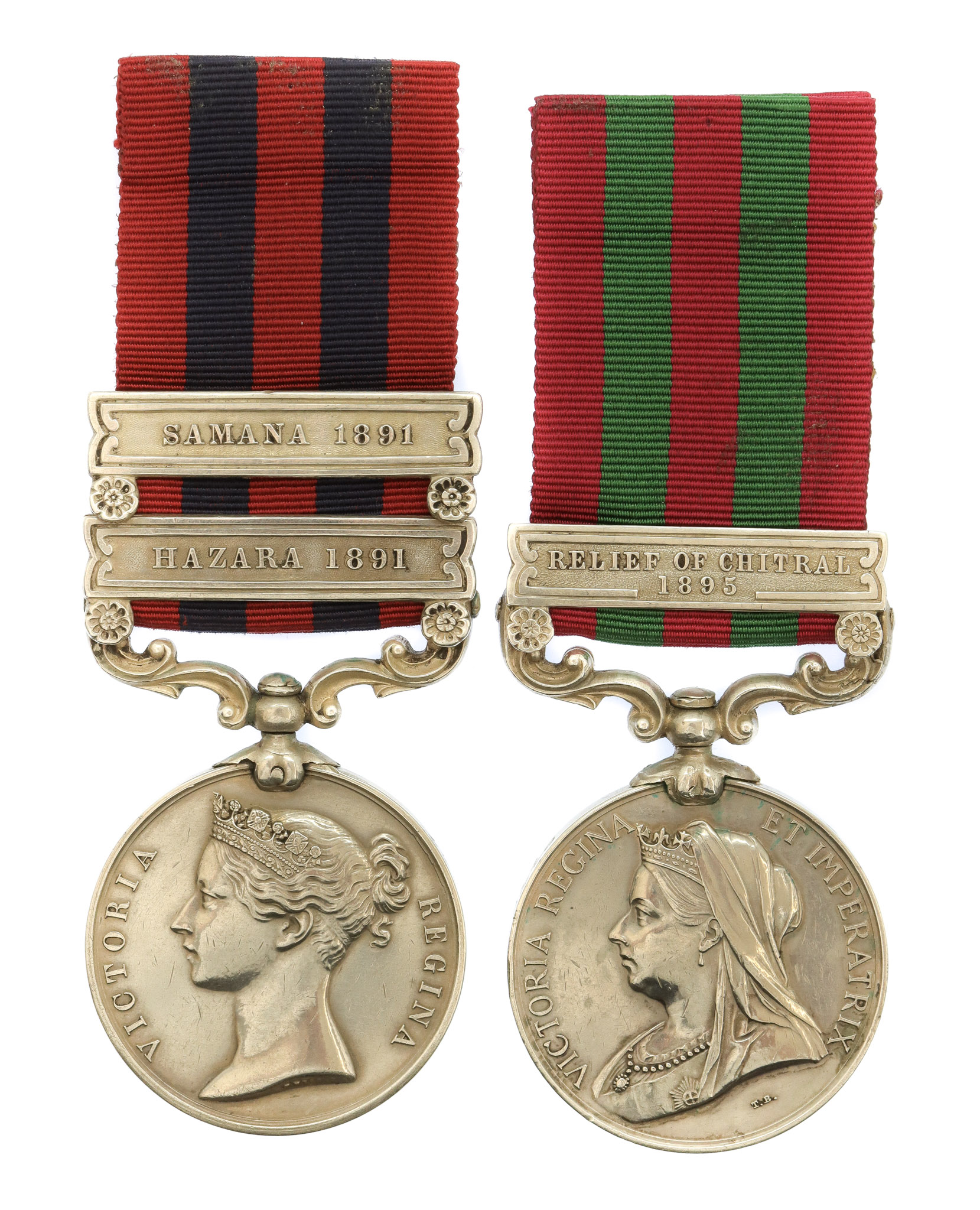 1854 India General Service (2 Clasps - Hazara 1891, Samana 1891) & 1895 India General Service (1 Clasp - Relief of Chitral 1895) Medal Pair - Pte. G. Bickwell, 1st Bn. King's Royal Rifle Corps