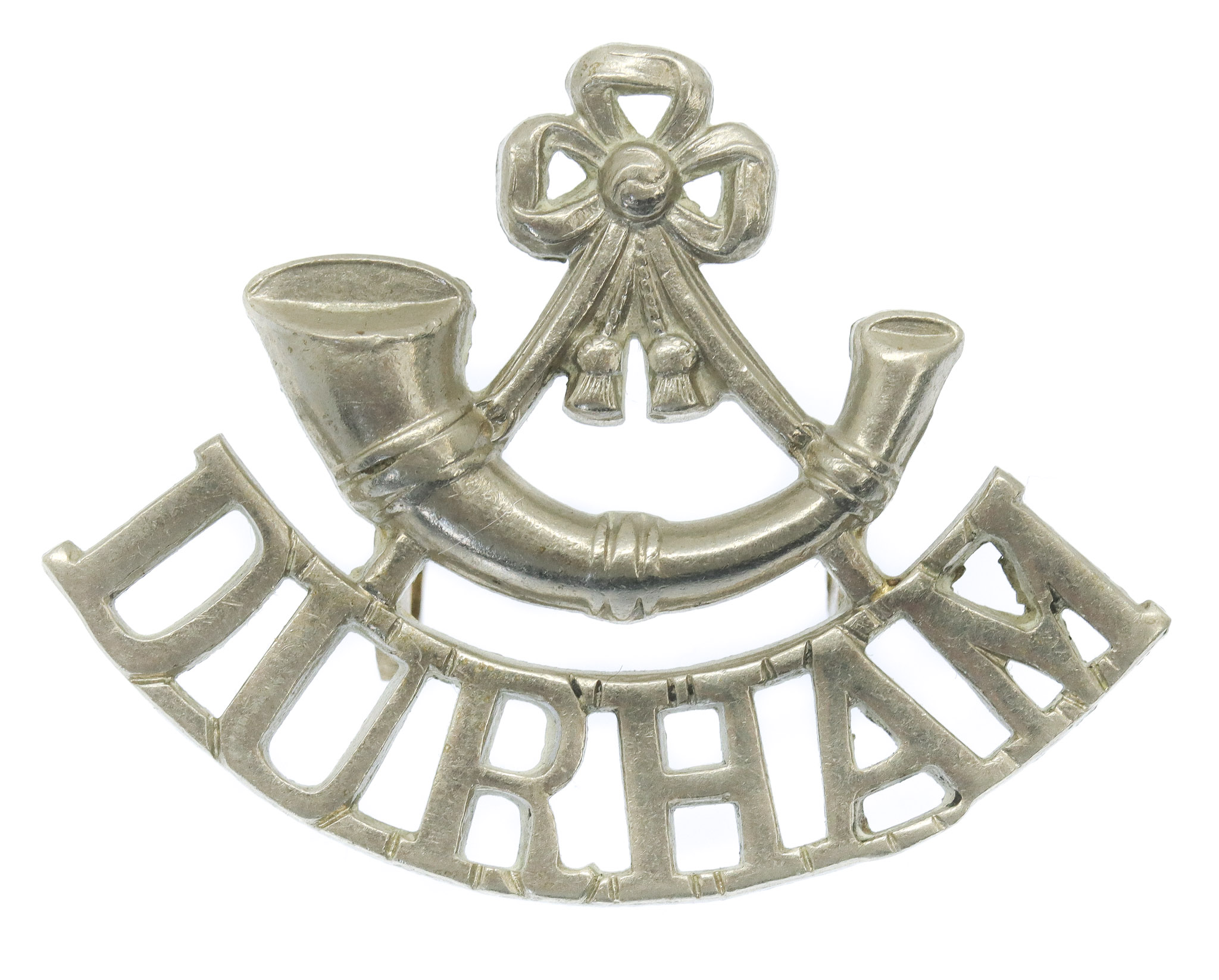 Durham Light Infantry (Bugle/Durham) White Metal Shoulder Title
