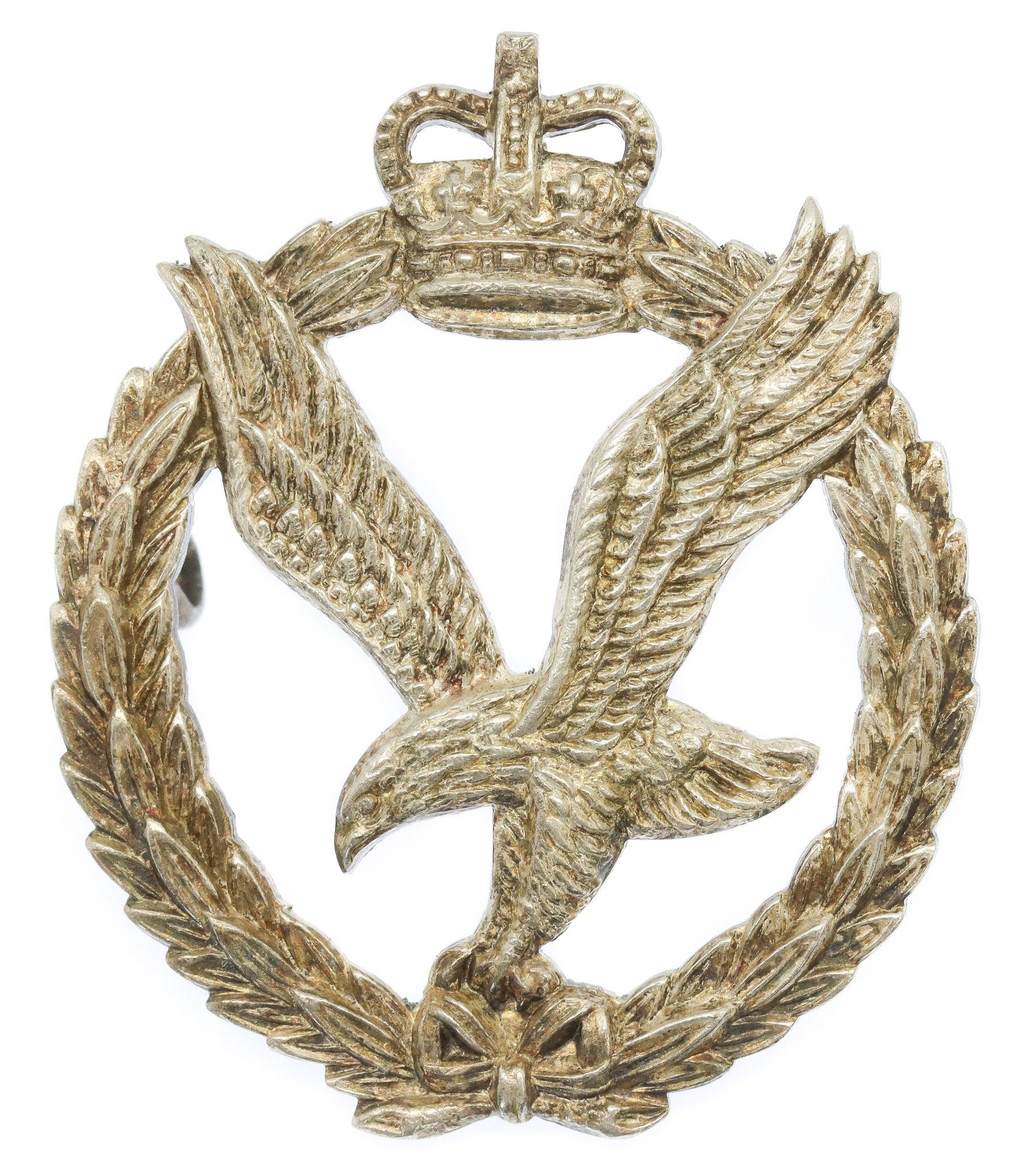 Army Air Corps Officer's Silvered Cap Badge - Queen's Crown