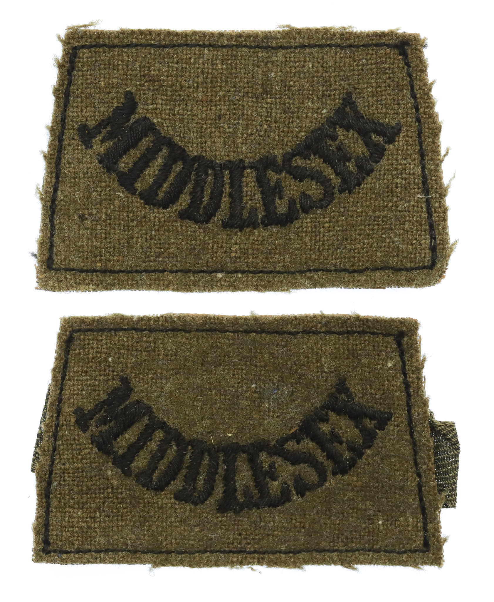 Pair of Middlesex Regiment (MIDDLESEX) WW2 Cloth Slip On Shoulder Titles