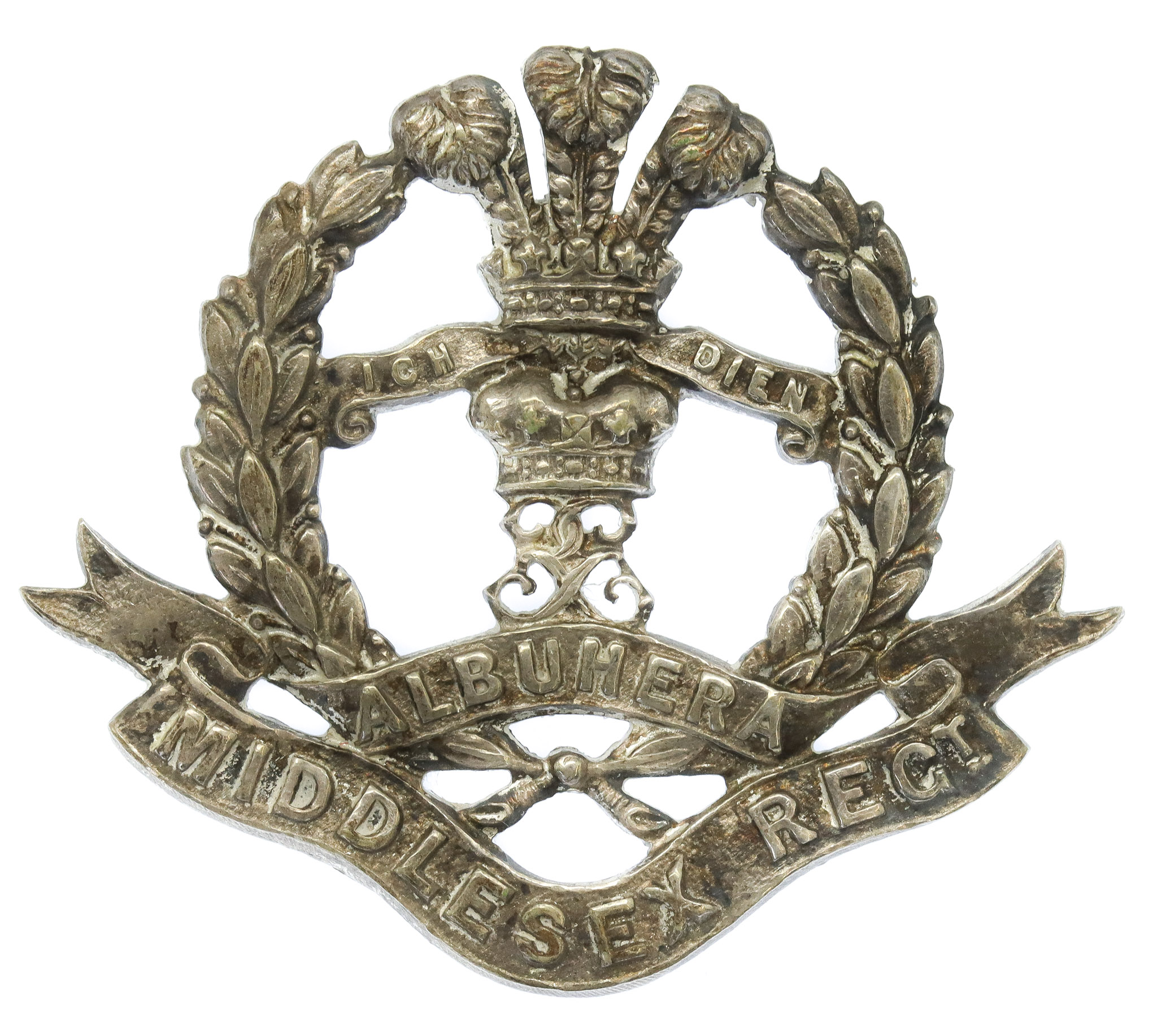 Middlesex Regiment Officer's Silver Plated Cap Badge
