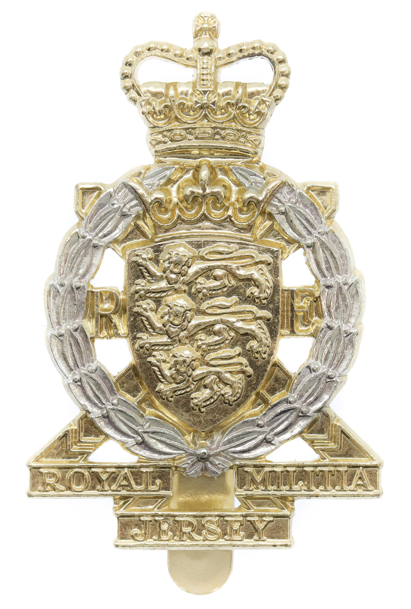 Royal Jersey Militia Royal Engineers Anodised (Staybrite) Cap Badge
