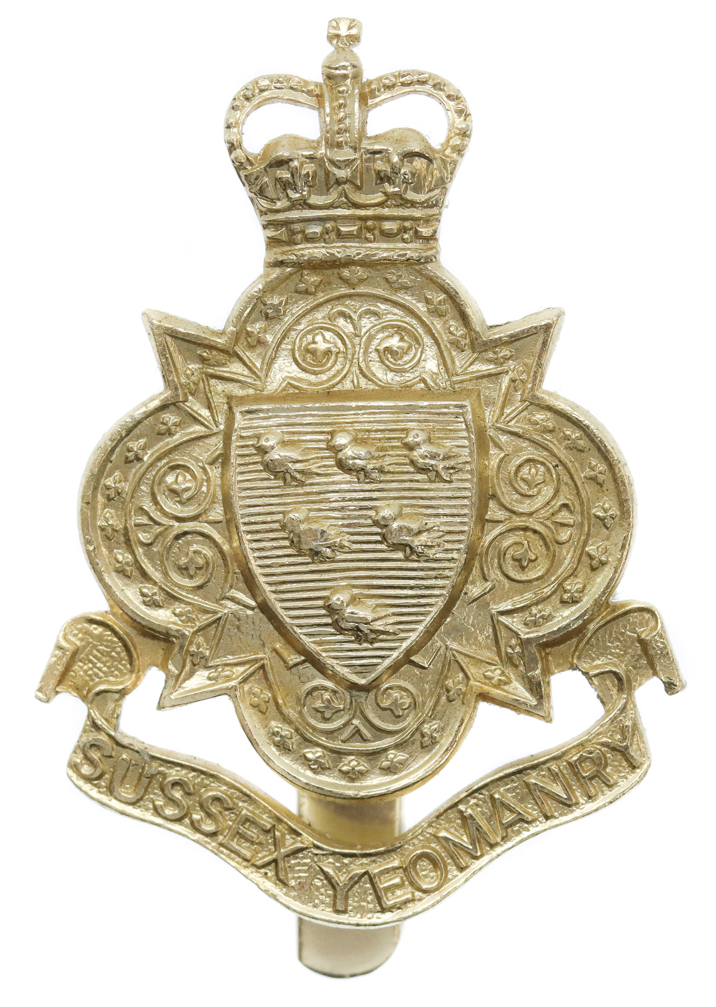 Sussex Yeomanry Anodised (Staybrite) Cap Badge - Queen's Crown