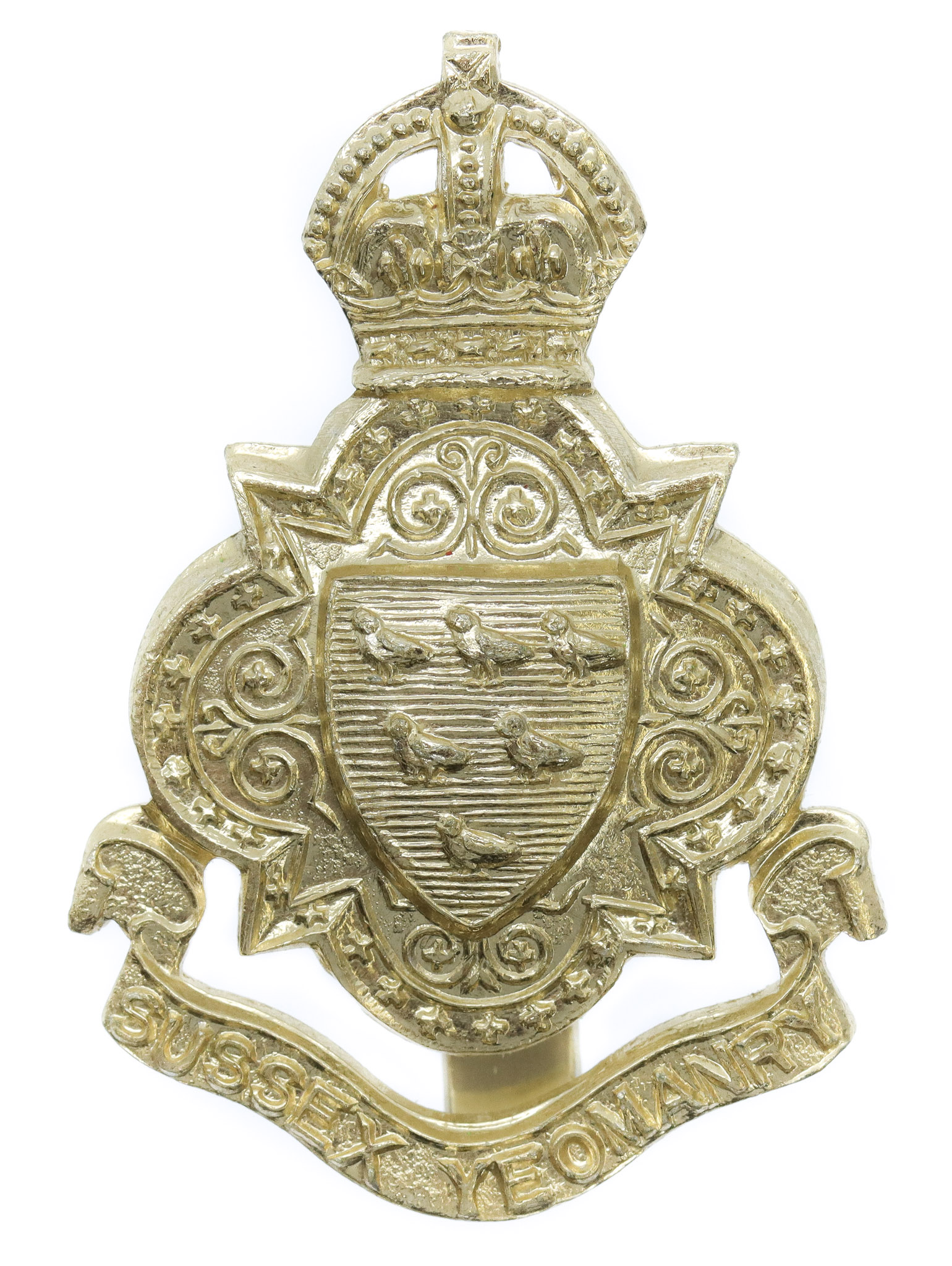 Sussex Yeomanry Anodised (Staybrite) Cap Badge - King's Crown