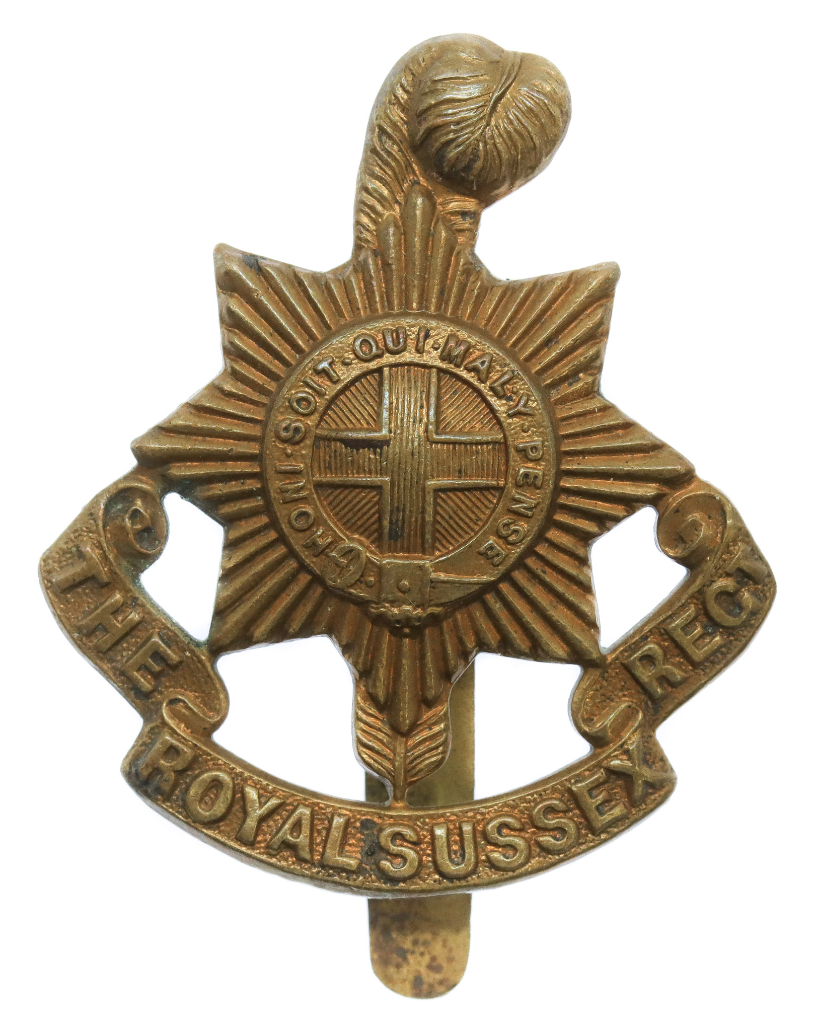 Royal Sussex Regiment WWI All Brass Economy Cap Badge
