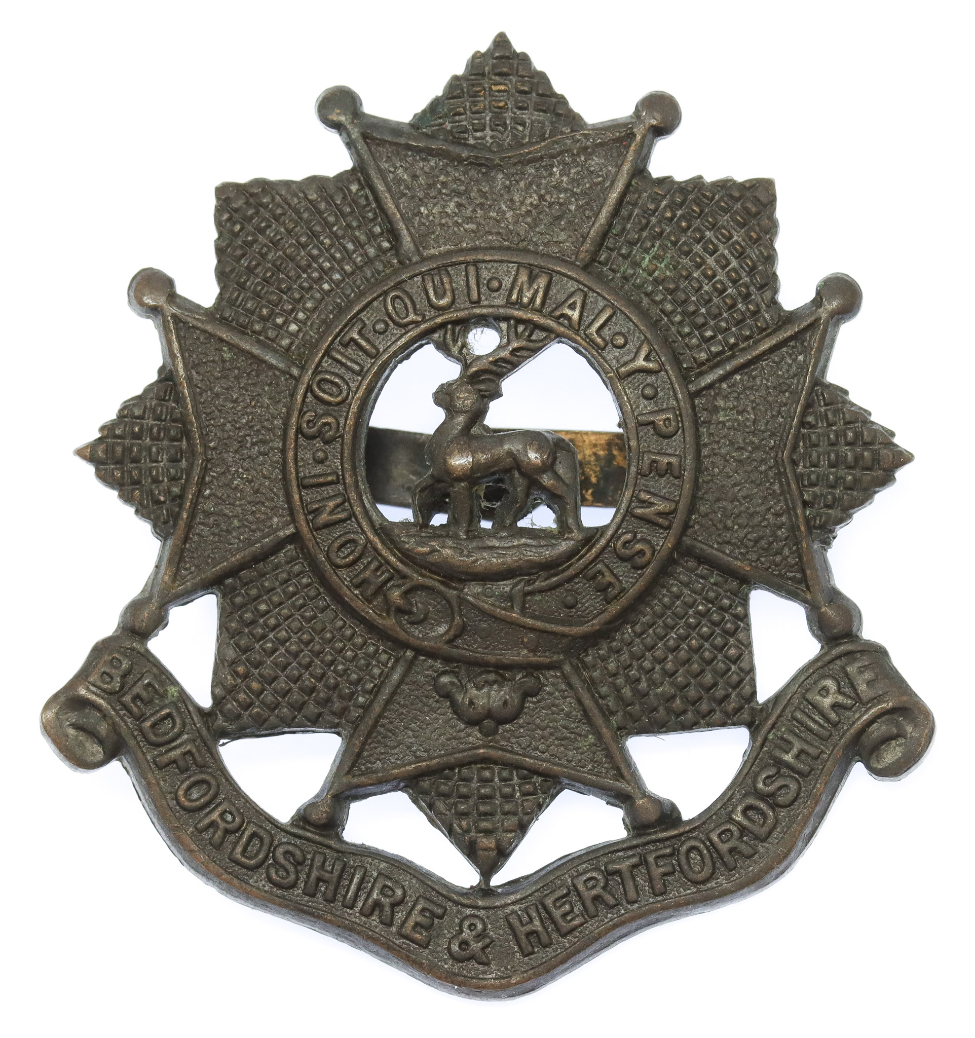 Bedfordshire & Hertfordshire Regiment Officer's Service Dress Cap Badge