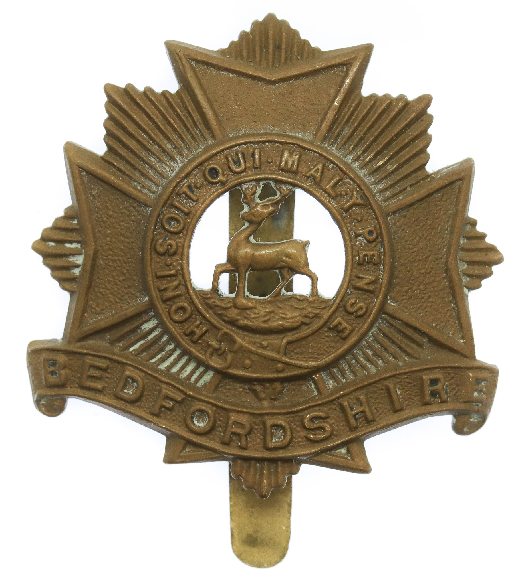 Bedfordshire Regiment WWI All Brass Economy Cap Badge