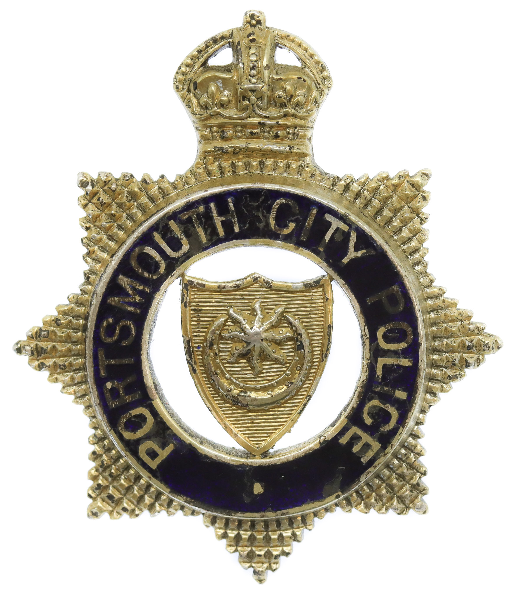 Portsmouth City Police Senior Officer's Silver & Enamel Cap Badge - King's Crown