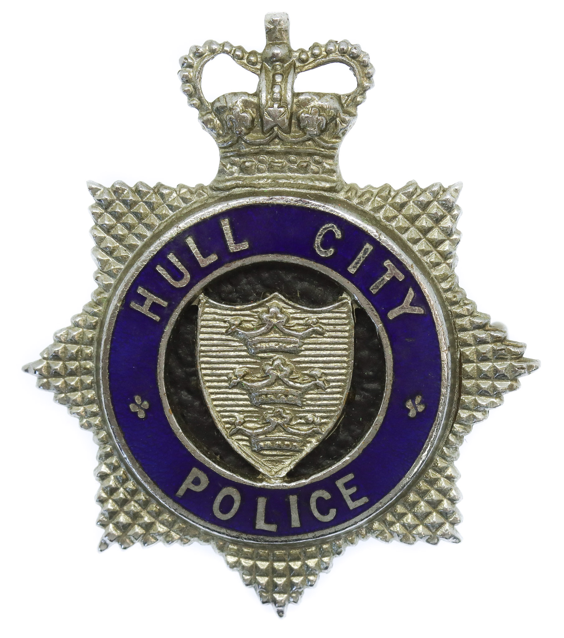Hull City Police Senior Officer's Enamelled Cap Badge - Queen's Crown