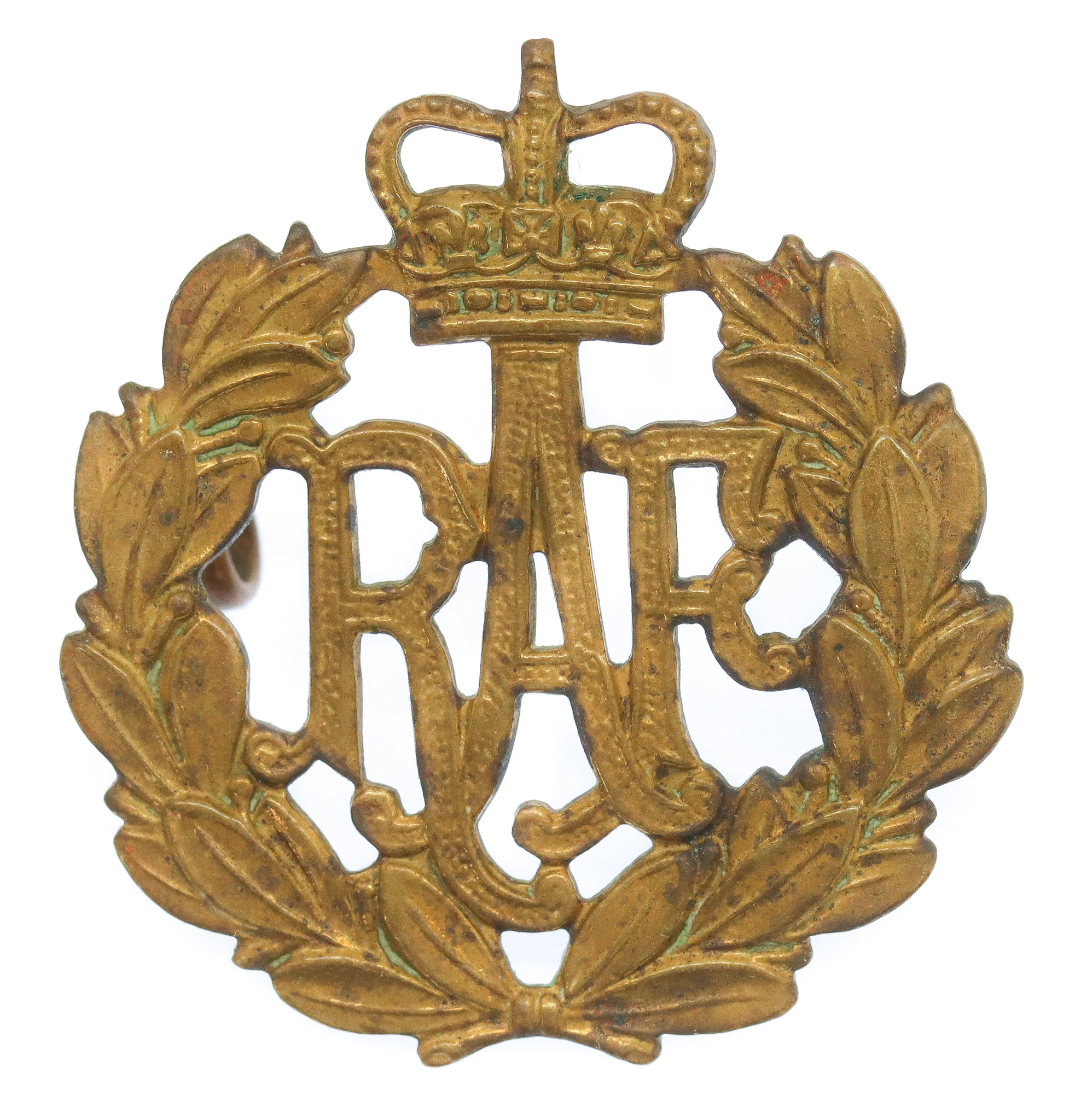 Royal Air Force (R.A.F.) Brass Cap Badge - Queen's Crown