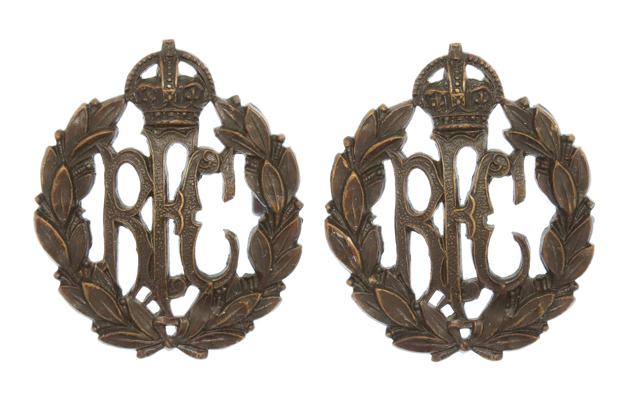 Pair of WWI Royal Flying Corps (R.F.C.) Officer's Service Dess Collar Badges