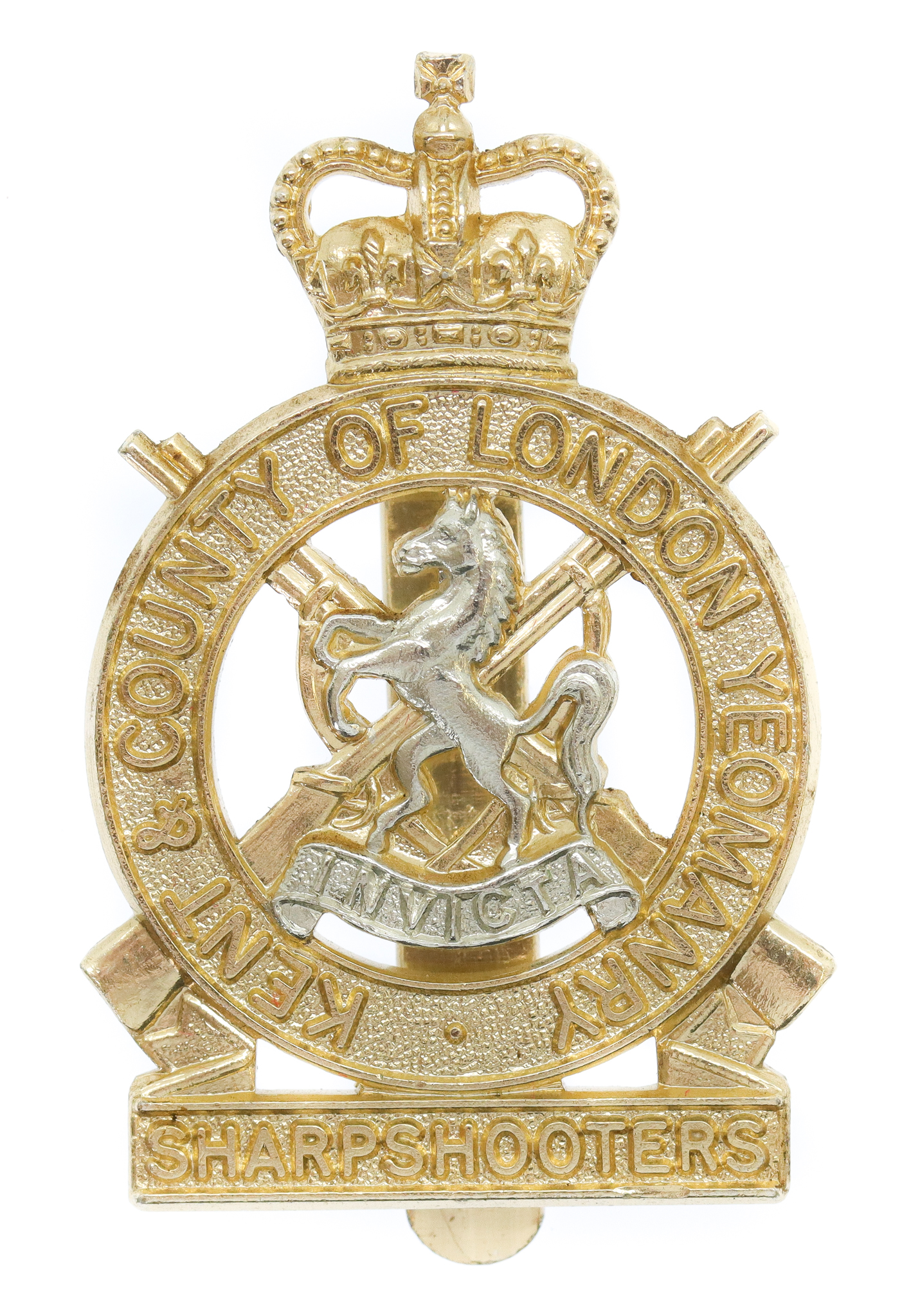Kent & County of London Yeomanry (Sharpshooters) Anodised (Staybrite) Cap Badge