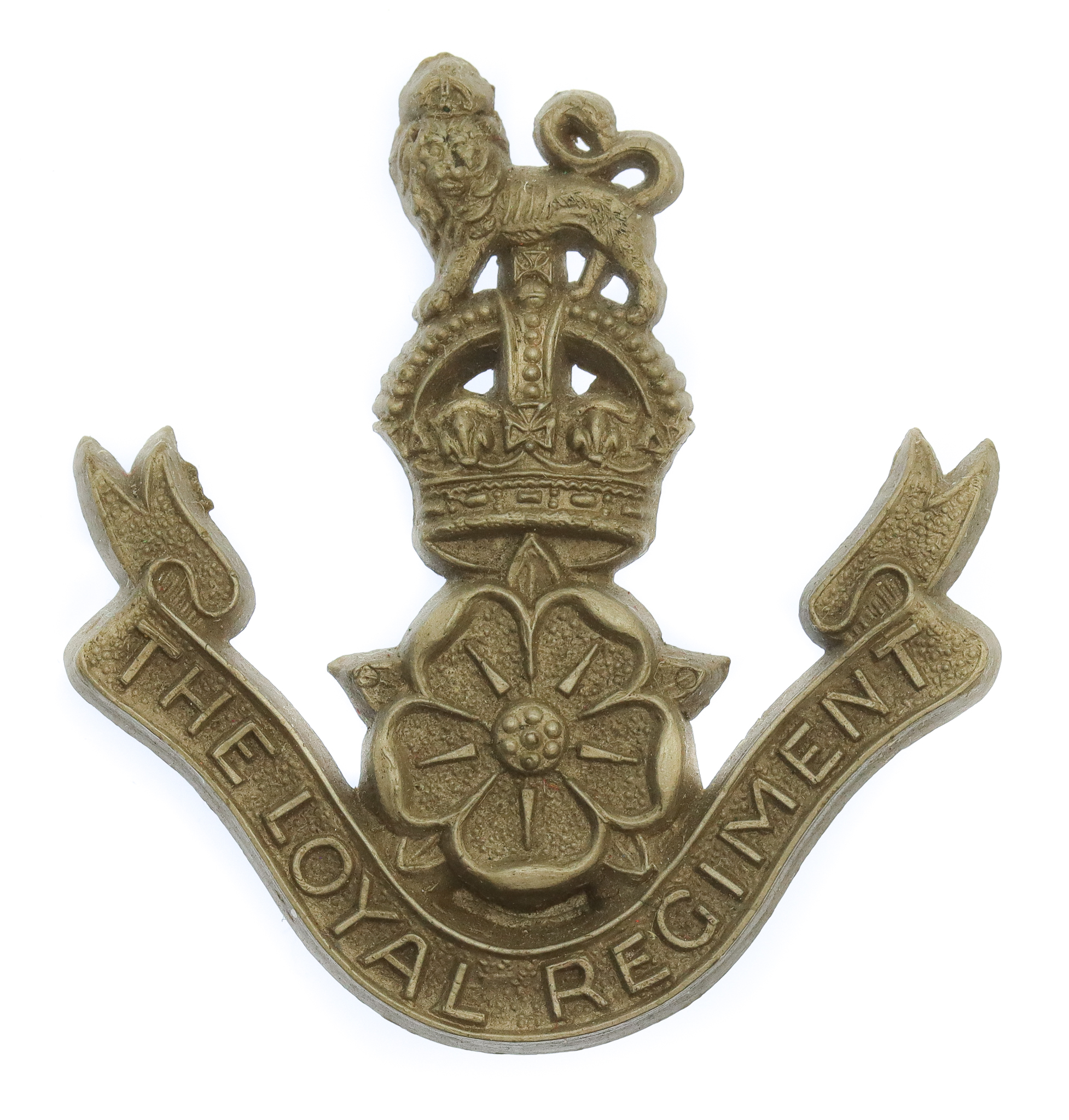 The Loyal Regiment WW2 Plastic Economy Issue Cap Badge