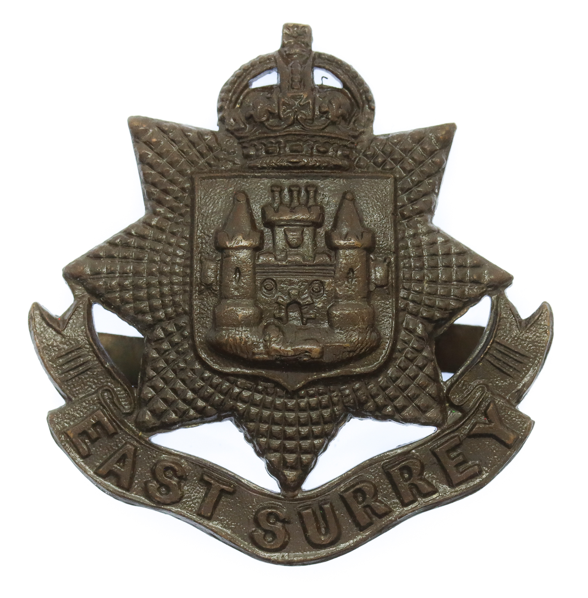 East Surrey Regiment Officer's Service Dress Cap Badge - King's Crown