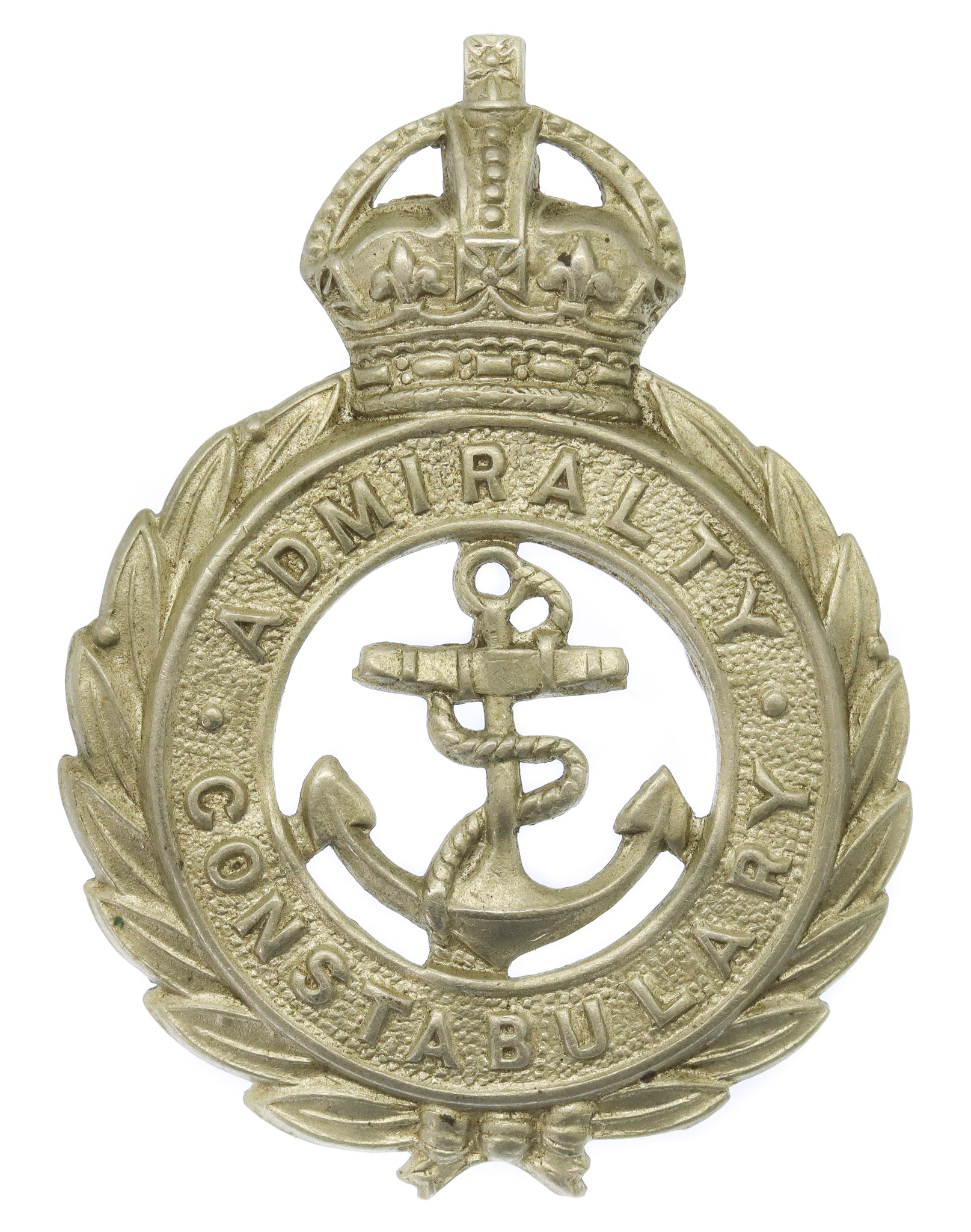 Admiralty Constabulary White Metal Cap Badge - King's Crown